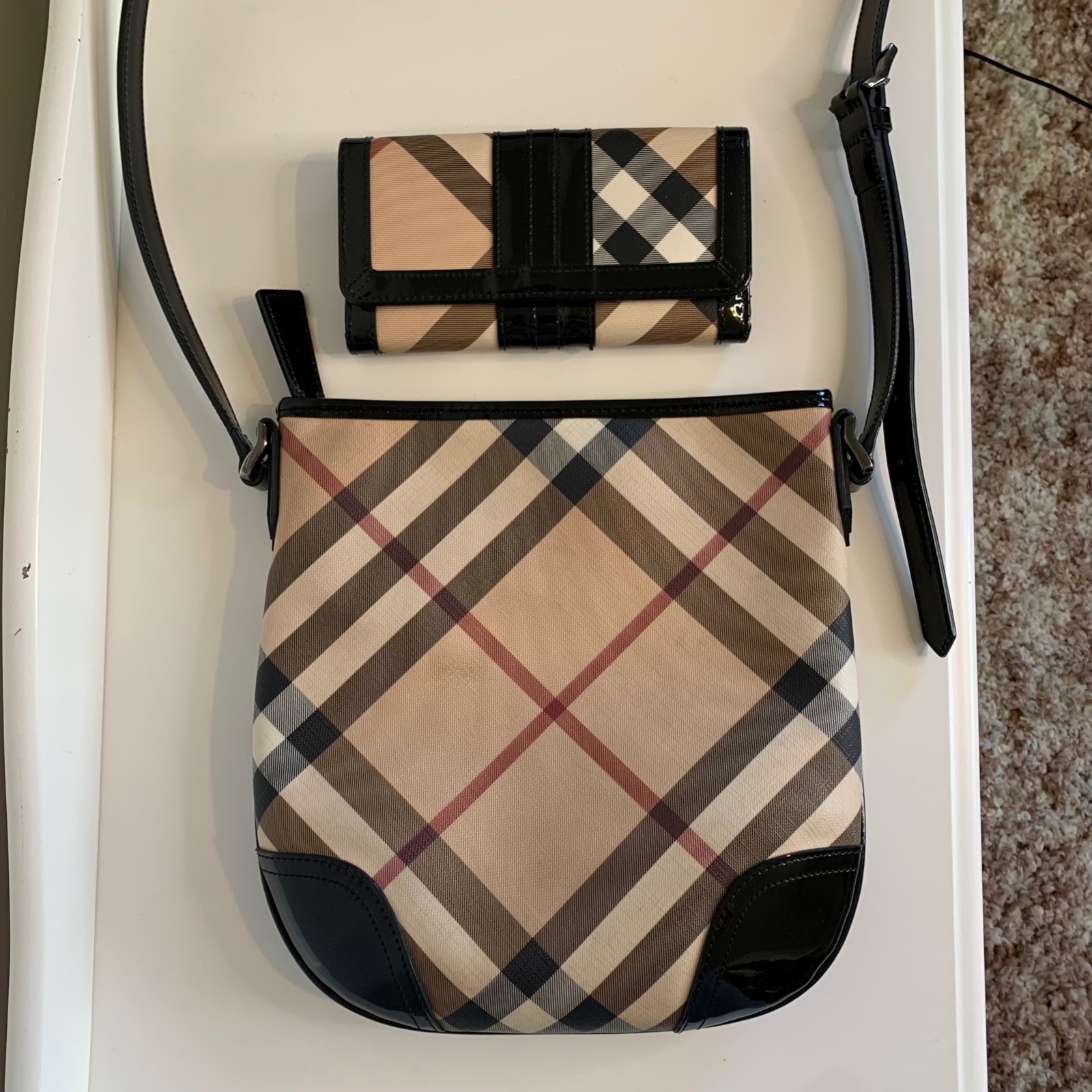 BURBERRY Supernova Check PVC and Patent Leather Dryden Crossbody Bag & Wallet