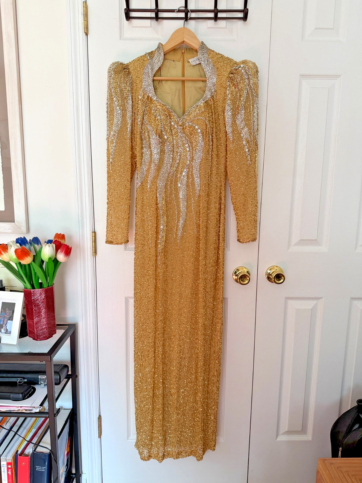 Lillie Rubin | RARE Vintage Hand-Beaded Silk Gown - Gold & Silver - Size 4 Lillie Rubin | RARE Vintage Hand-Beaded Silk Gown - Gold & Silver - Size 4