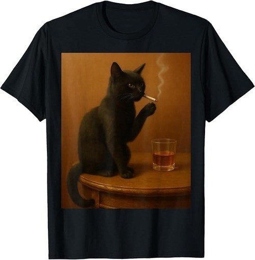 Vintage Black Cat Smoking a Cigarette Funny Cat T-Shirt