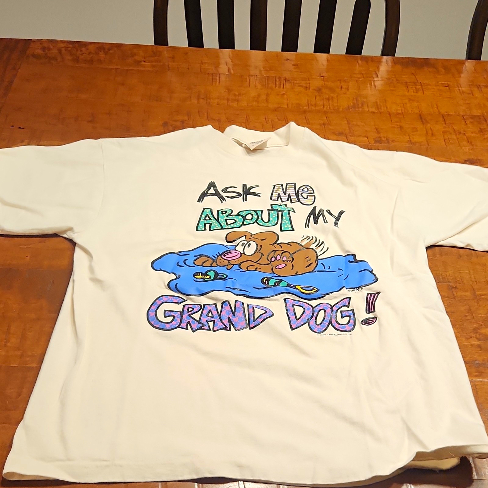 P.K. Collectibles Vintage 1990s L White Grand Dog Graphic Crew Neck Tee