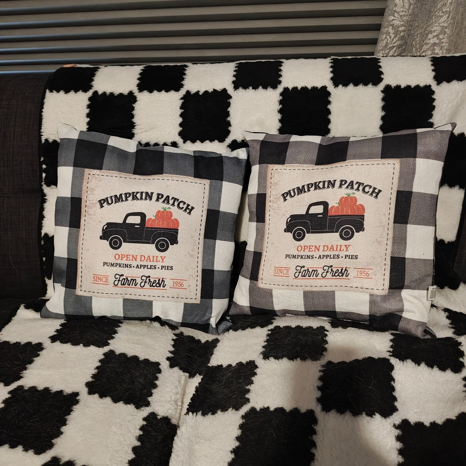 Set of 2 Mainstays Pumpkin Patch Fall Plaid Throw Pillows Buffalo Check Truck
