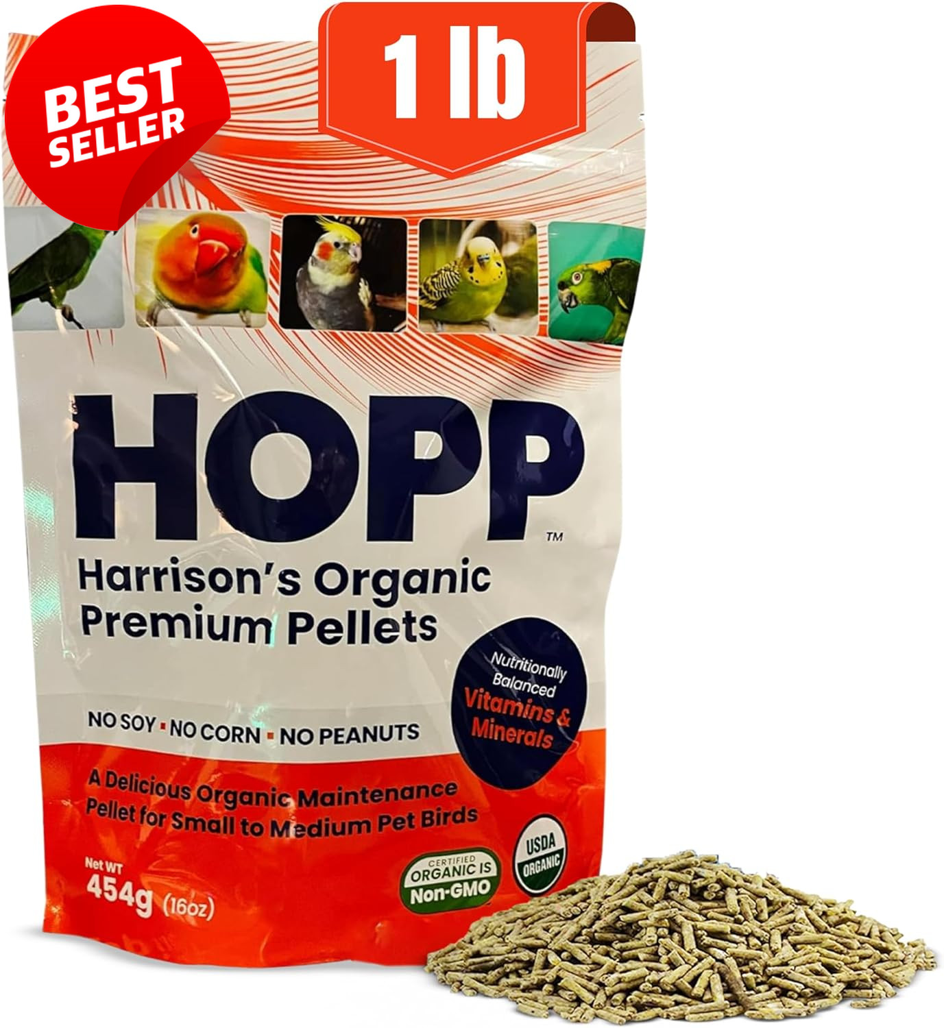 Harrison's Organic Bird Pellets Small Medium Pet Bird Food Soy Free - US