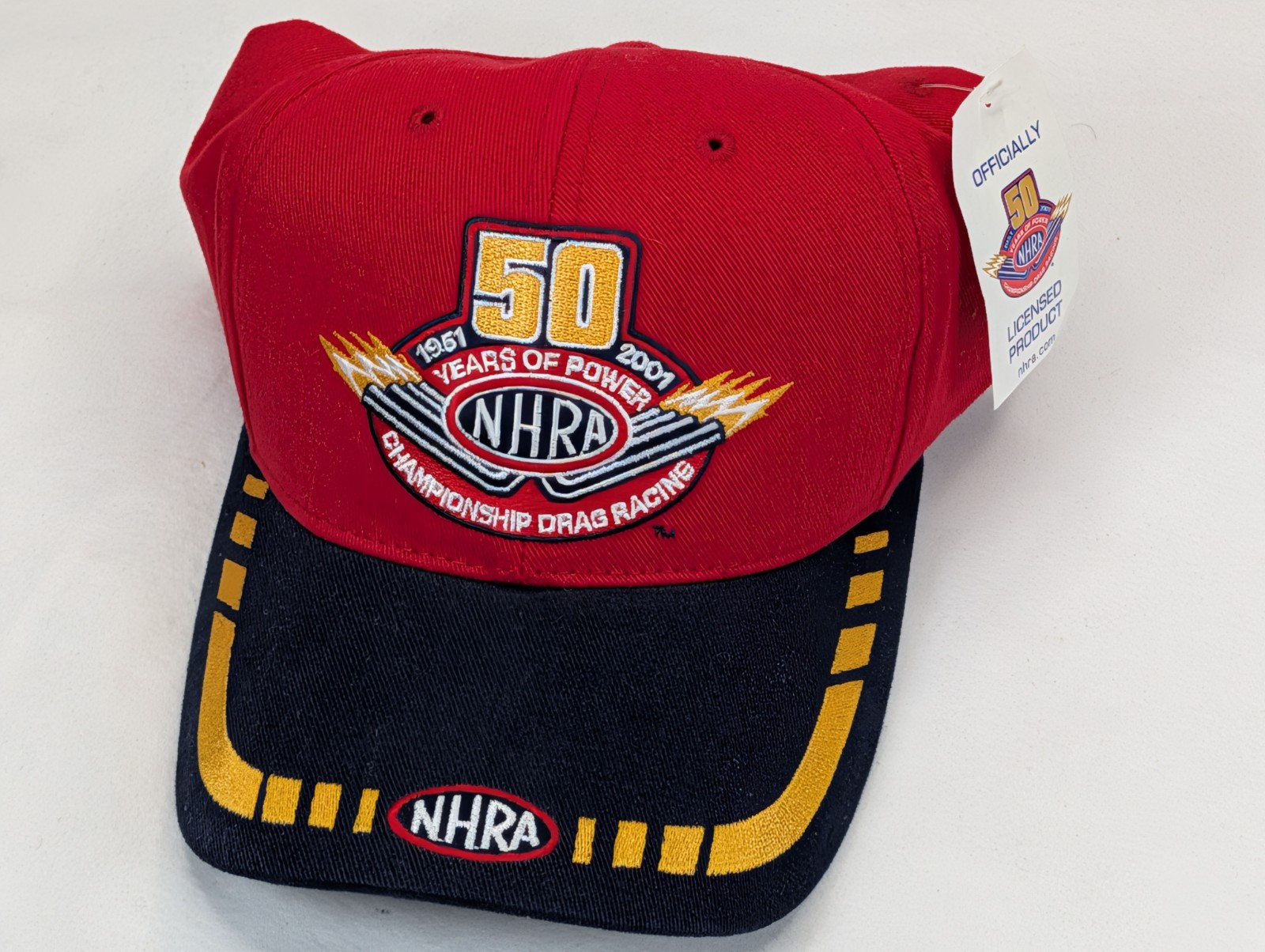 NEW Vintage 2001 Hat NHRA Drag Racing 50th Anniversary NWT Red Engine Strapback NEW Vintage 2001 Hat NHRA Drag Racing 50th Anniversary NWT Red Engine Strapback