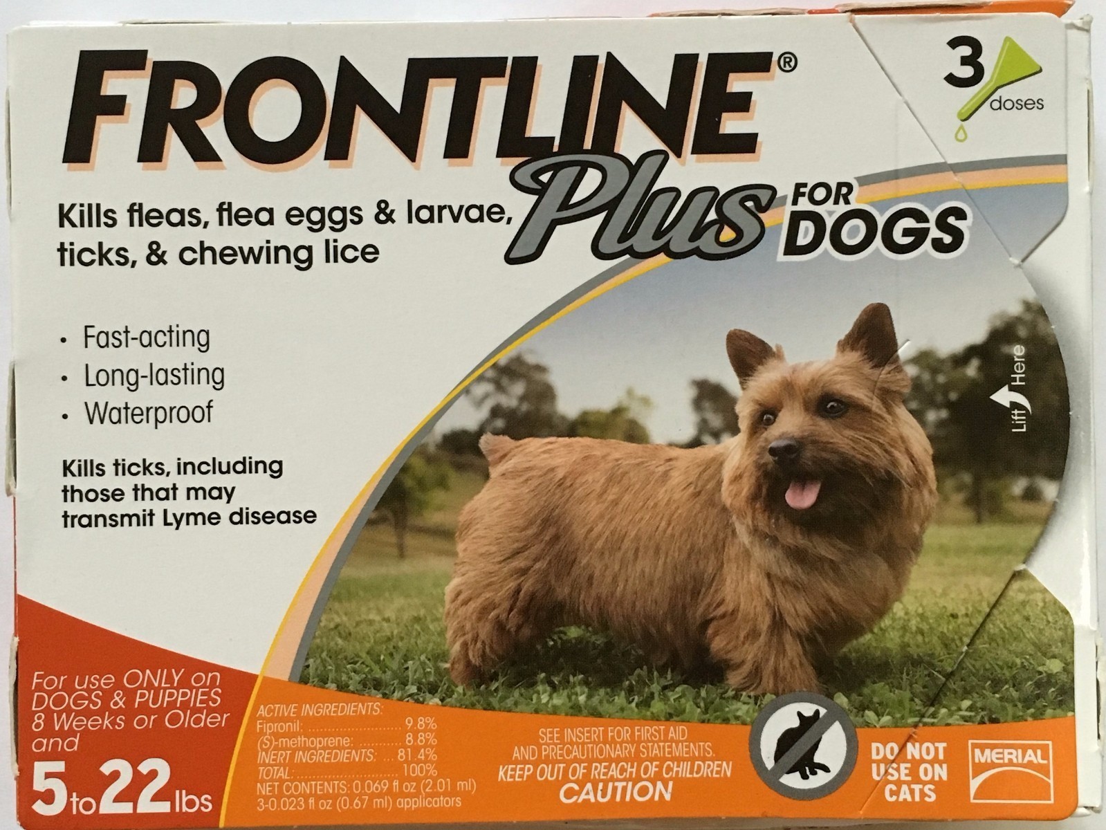 Frontline Plus For Dogs 0-22 Lbs | Orange | 3 doses | Authentic Vet Channel box