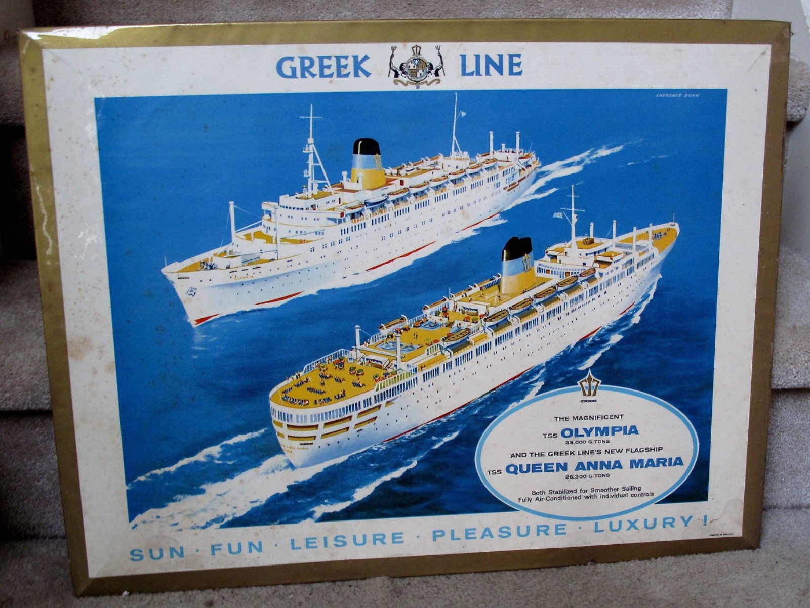 Original, genuine 1950s/1960s TSS Olympia (Greek Line) metal travel agent sign