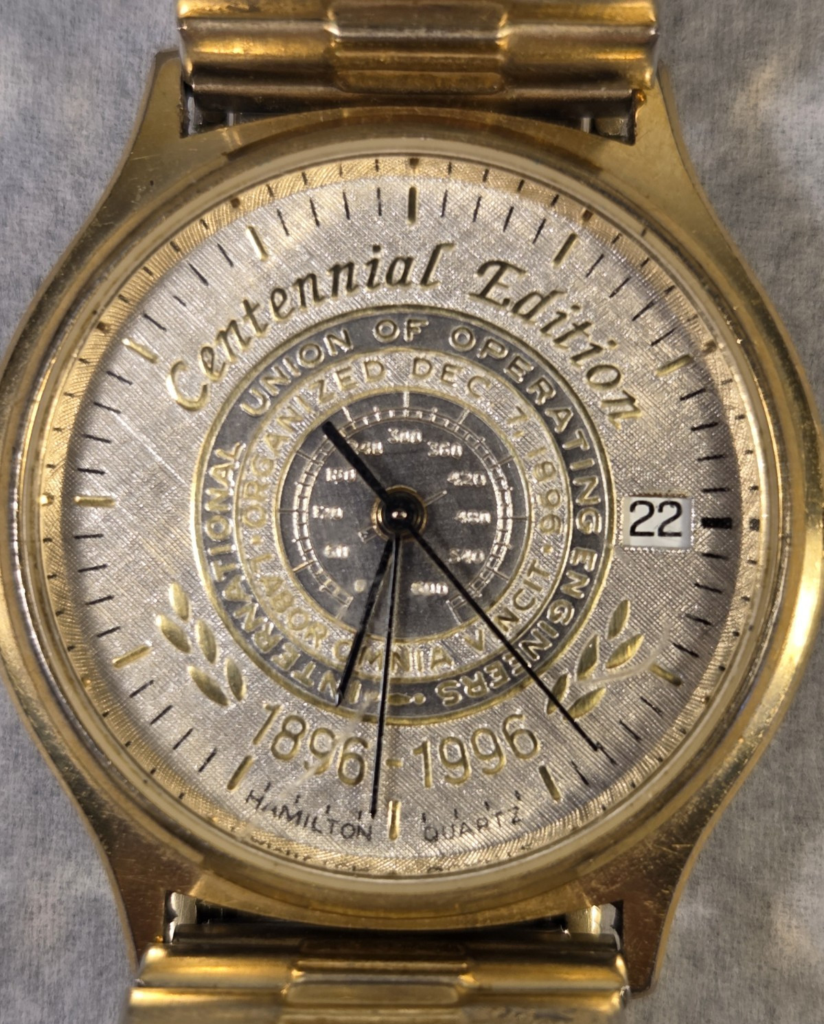 Vintage Hamilton 9812 IUOE Centennial Watch 1896-1996 New Battery Speidel Band