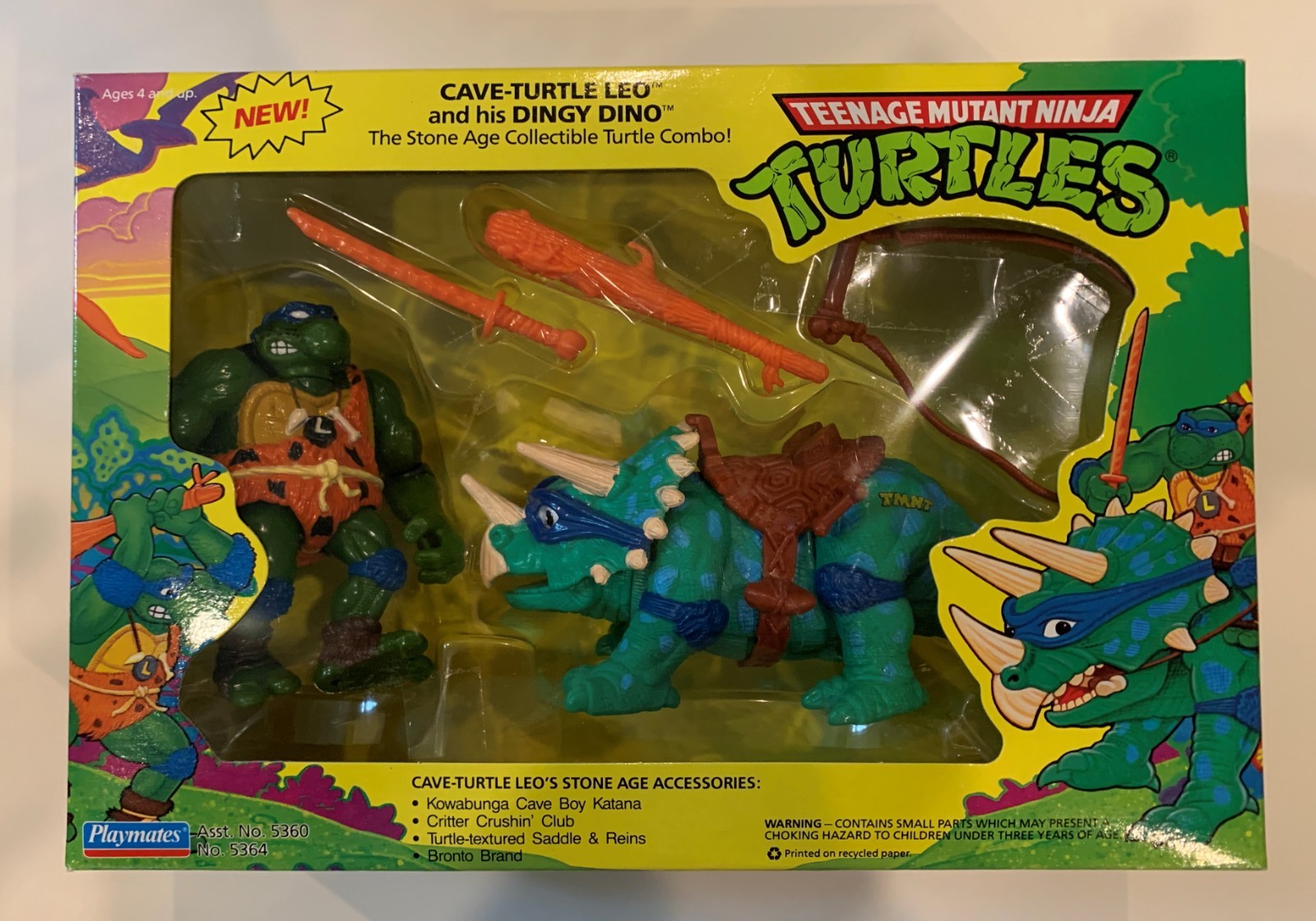 Cave Turtle Leo + Dingy Dino TMNT 1992 SEALED NEW Ninja Turtles Set Playmates