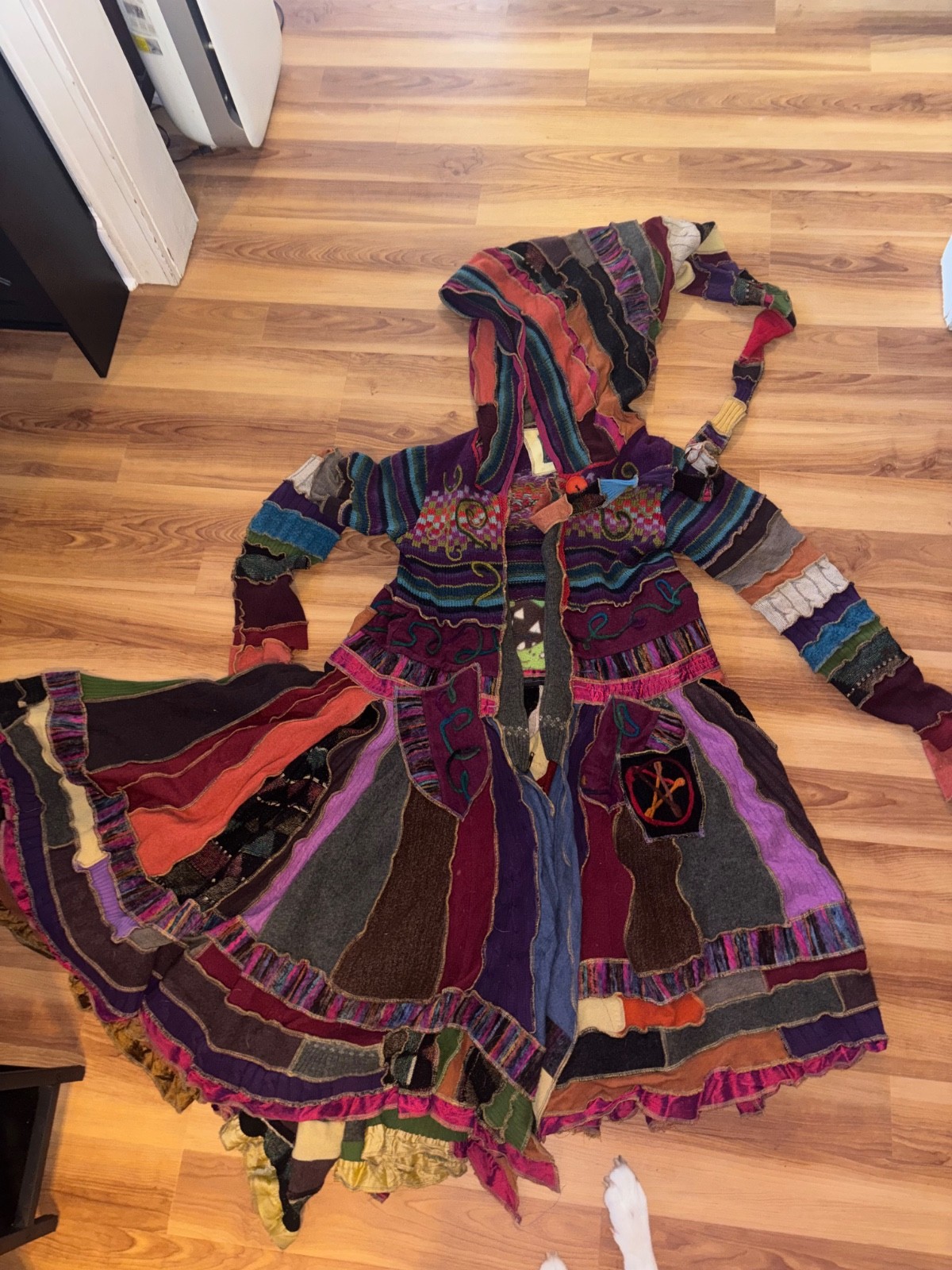 Custom, hand-made, upcycled, one of a kind jacket/sweater with a deep hoodie