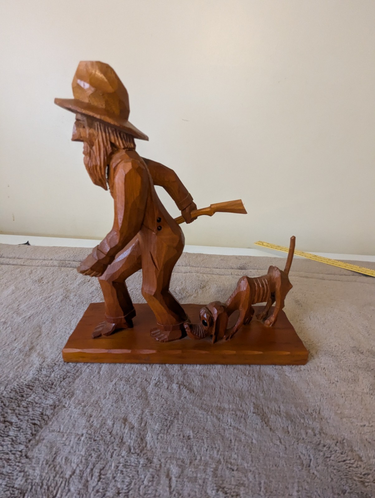 Vintage John Cowden Hand Carved Wood Sculpture Hunter W/His Hound Dog SignedREAD Vintage John Cowden Hand Carved Wood Sculpture Hunter W/His Hound Dog SignedREAD