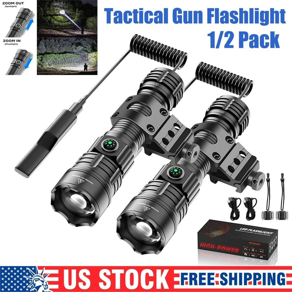1/2X LED Tactical Flashlight Picatinny Rail Light W/ Pressure Switch for Hunting