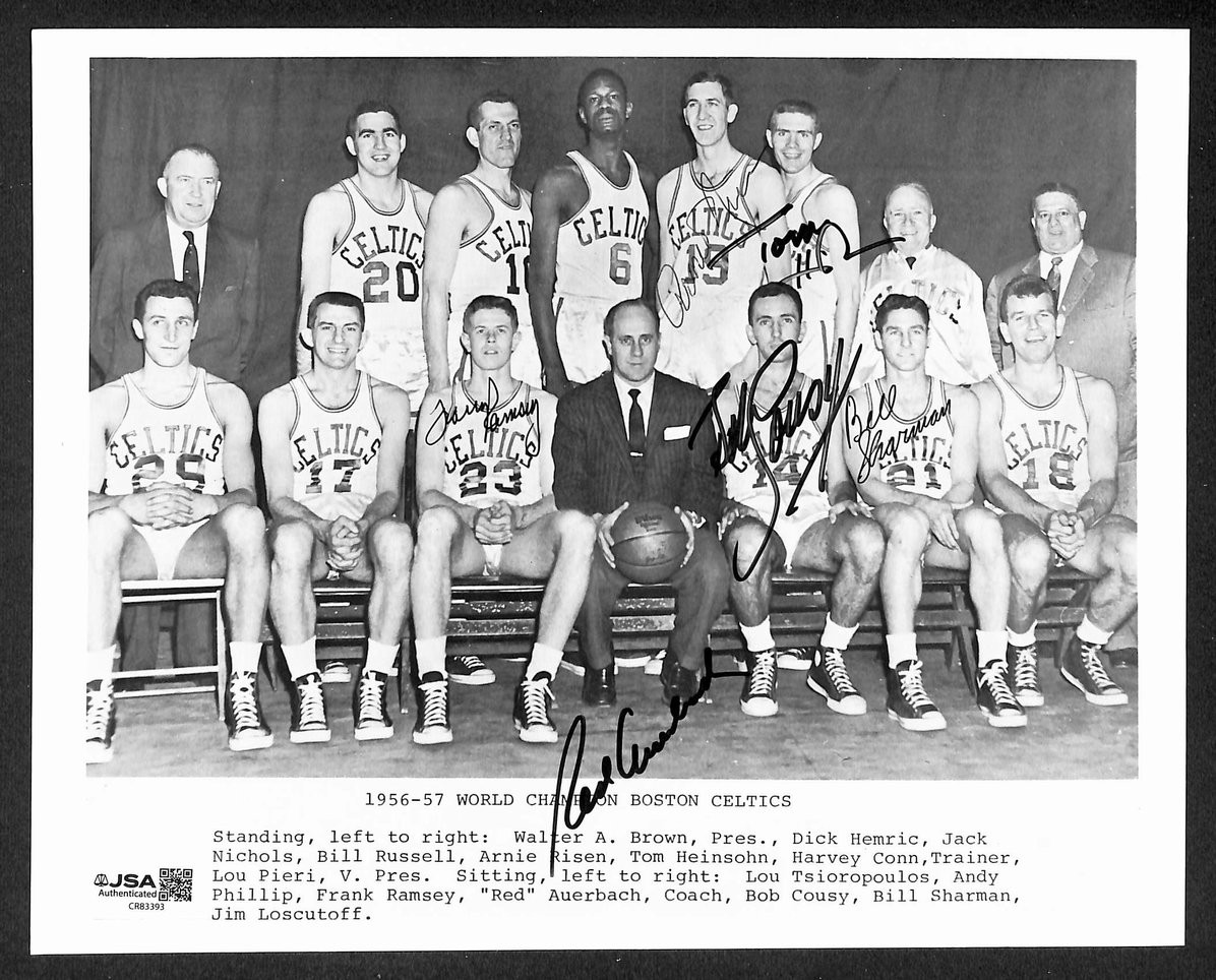 Auerbach Cousy HOF + 4 Autographed/Signed 8x10 Photo 1956-57 Celtics JSA 211731