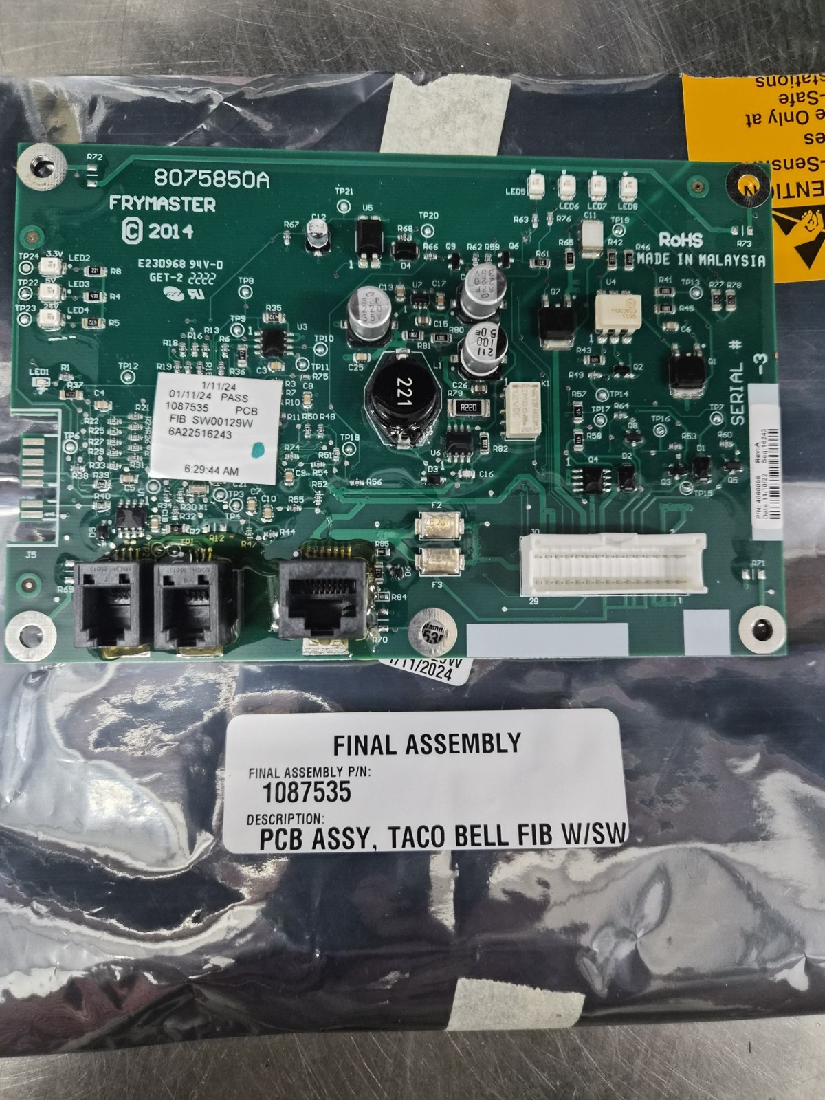 1087535 Frymaster Pcb Assembly, Taco Bell Fib Sw Genuine OEM FM1087535SP 1087535 Frymaster Pcb Assembly, Taco Bell Fib Sw Genuine OEM FM1087535SP