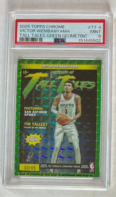 2025 Topps Chrome - Tall Tales Victor Wembanyama Green Geo Refractor /99 PSA 9 2025 Topps Chrome - Tall Tales Victor Wembanyama Green Geo Refractor /99 PSA 9