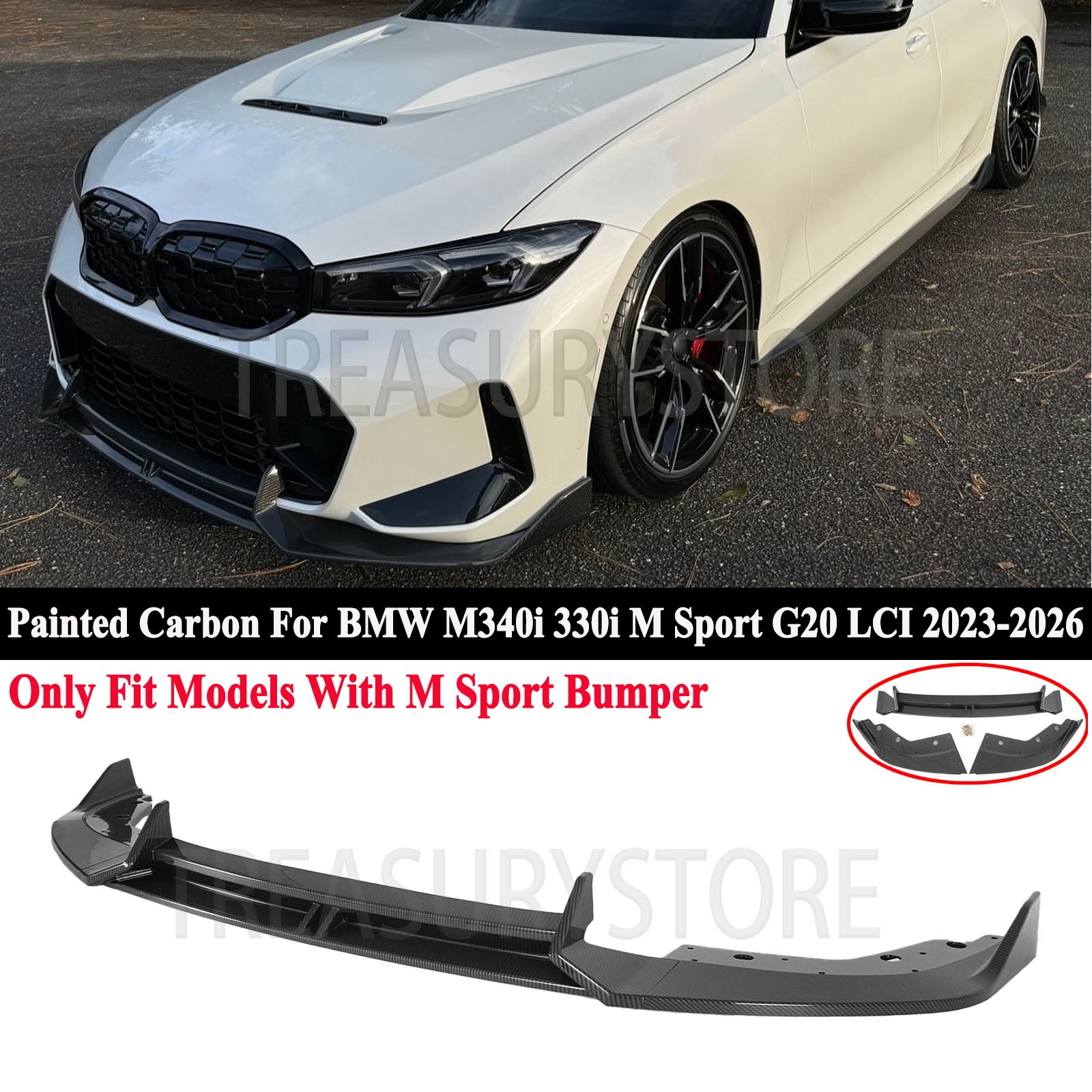 For BMW M340i 330i M Sport G20 LCI 23-26 AD Style Carbon Style Front Bumper Lip For BMW M340i 330i M Sport G20 LCI 23-26 AD Style Carbon Style Front Bumper Lip