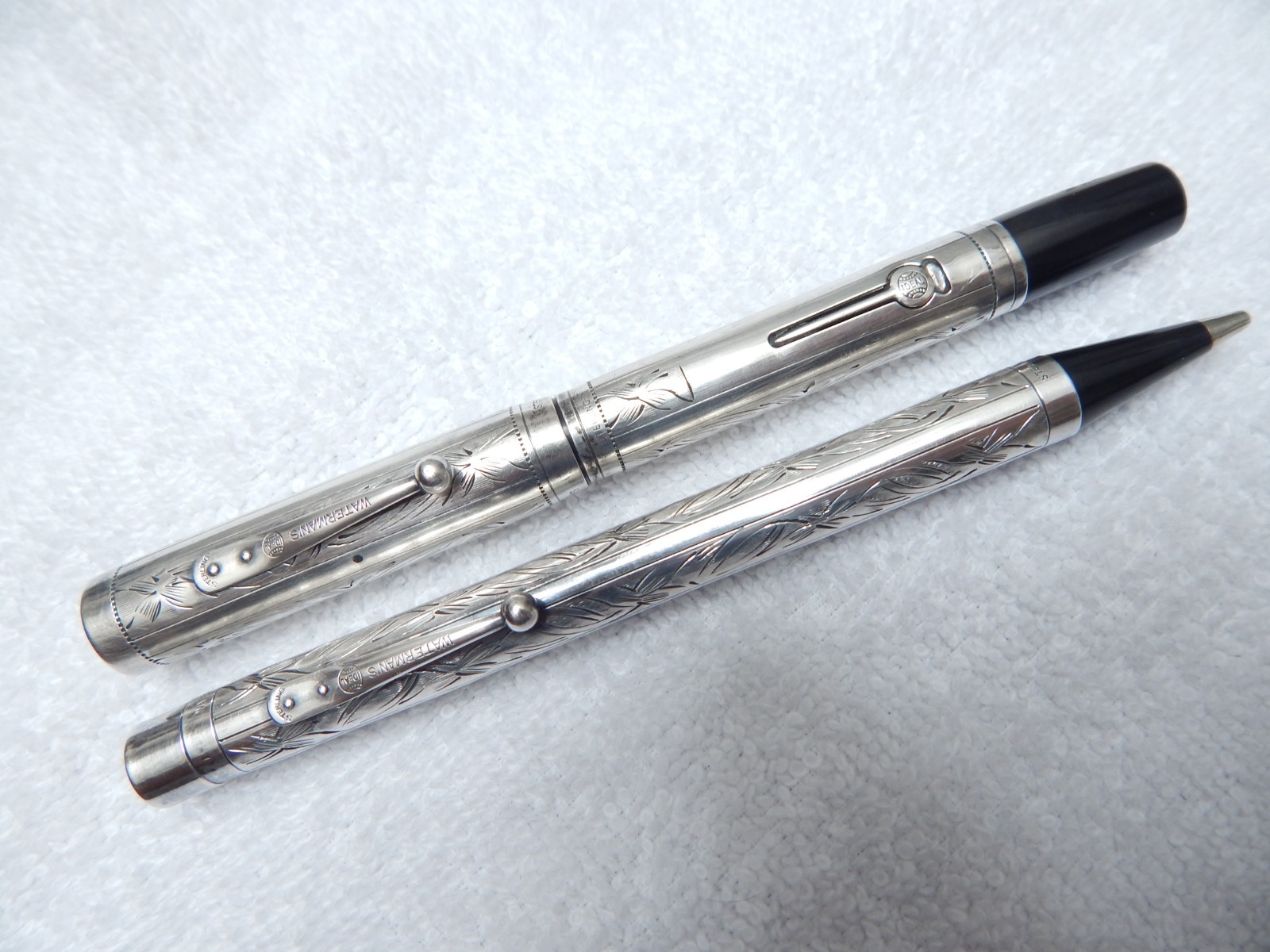 LOT# 422P. VTG WATERMAN 'S 452 STERLING SIVER FOUNTAIN PEN, PENCIL SET. FLEX NIB