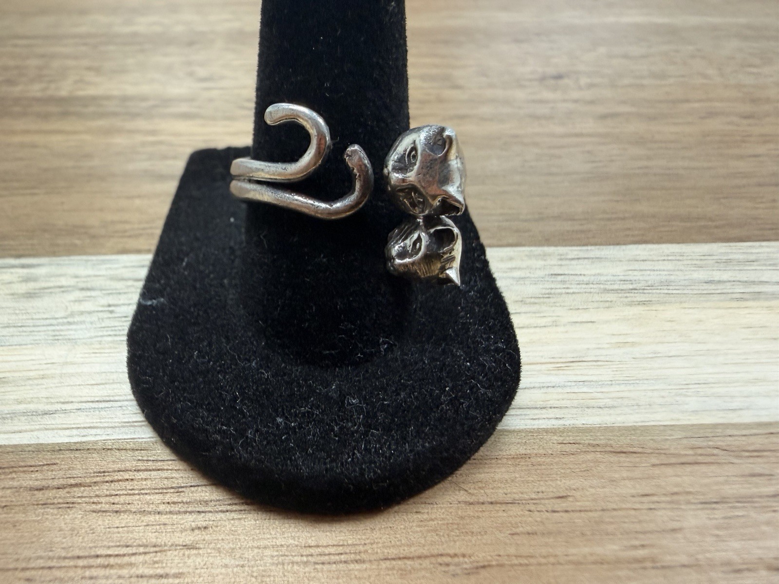 Rare vintage 925 sterling silver double 🐱 cat head &tails ring size 8.5 L1402