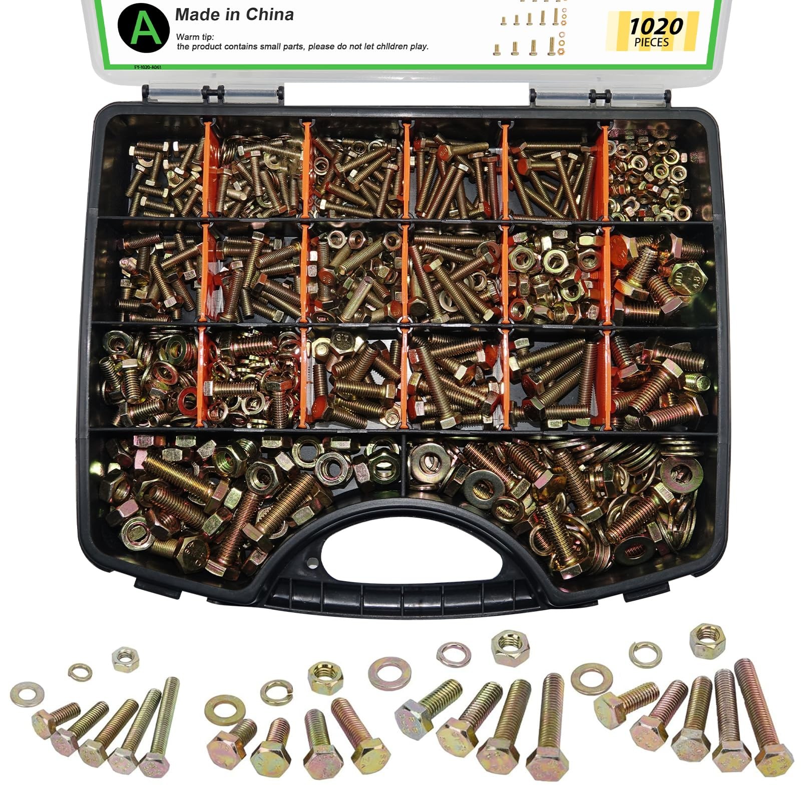 1020PCS Grade 8.8 Metric Bolt Assortment Kit M4 M5 M6 M8 Heavy Duty Hex Bolts...