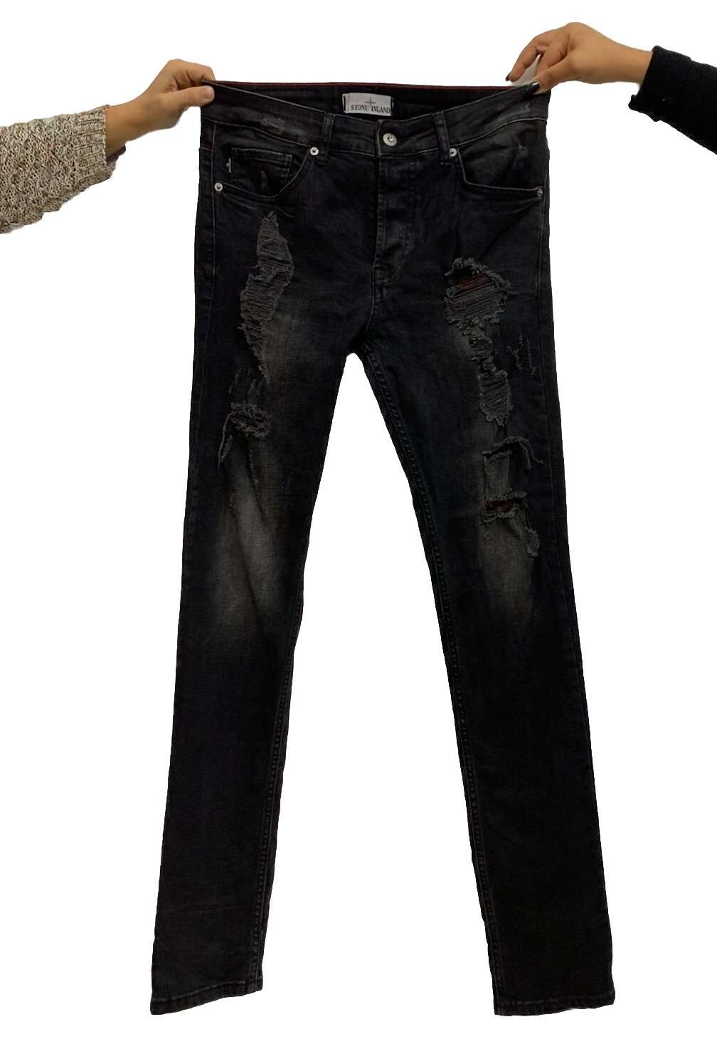 STONE ISLAND MENS JEANS 31 BLACK RIPPED MADE IN ROMANIAN #P1