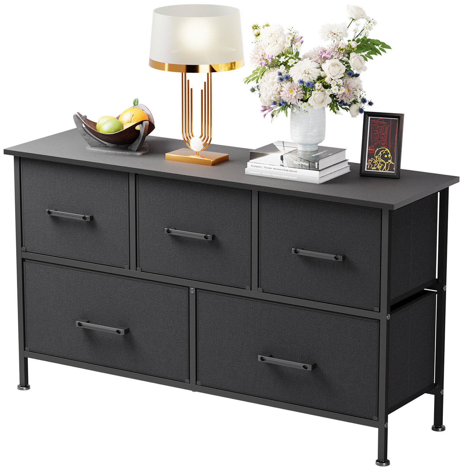 5 Fabric Drawers Dresser for Bedroom,Chest Organizer Units with Steel Frame