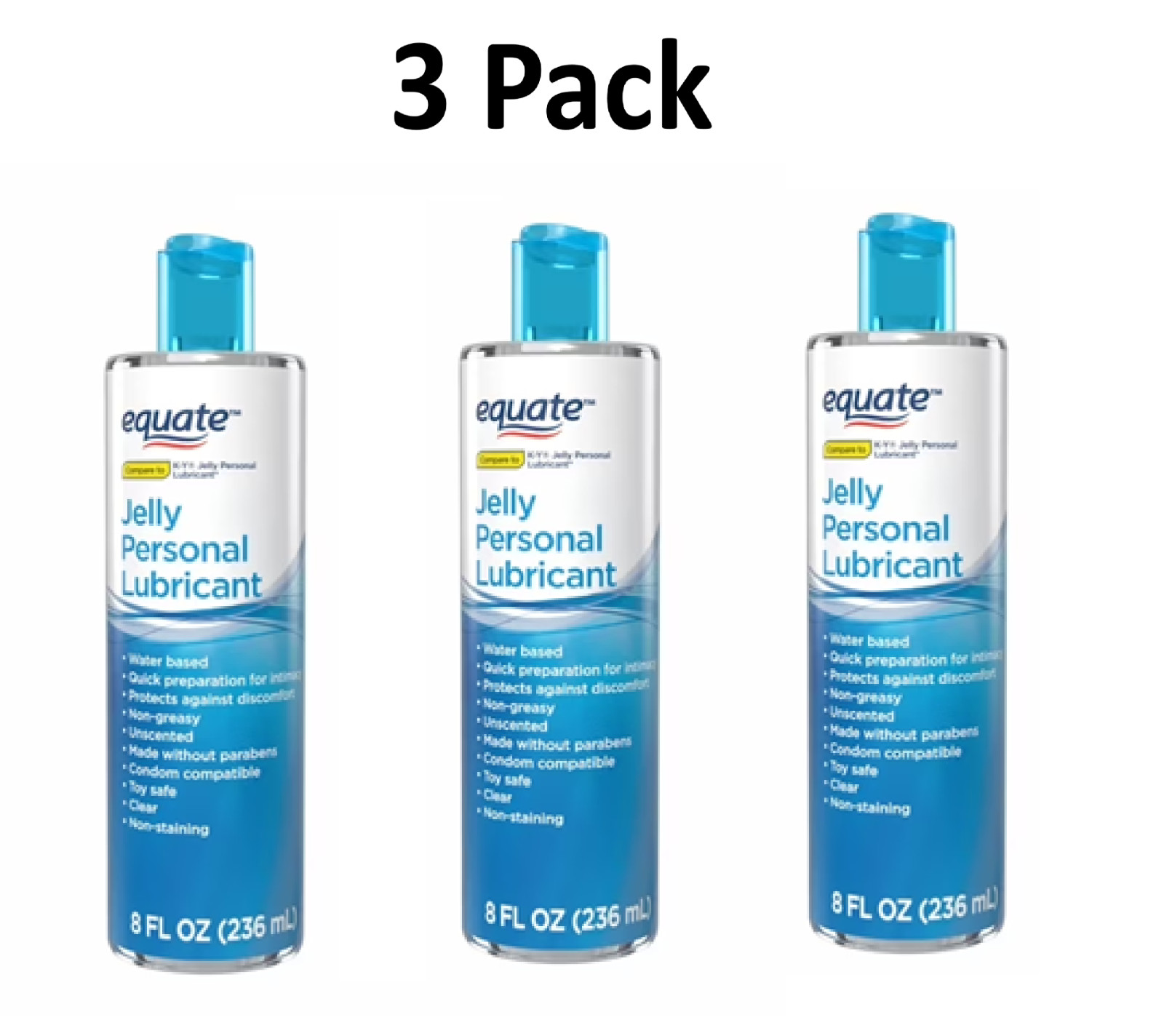 3 Pack Equate Liquid Personal Lubricant Jelly Fragrance Free 8OZ Fresh