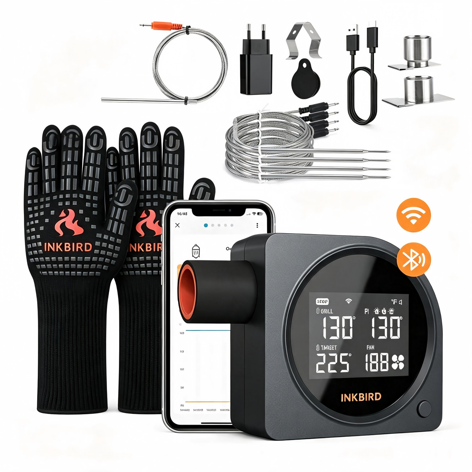 INKBIRD BBQ Temperature Controller WiFi Bluetooth Automatic Smoker Fan Oven Mitt