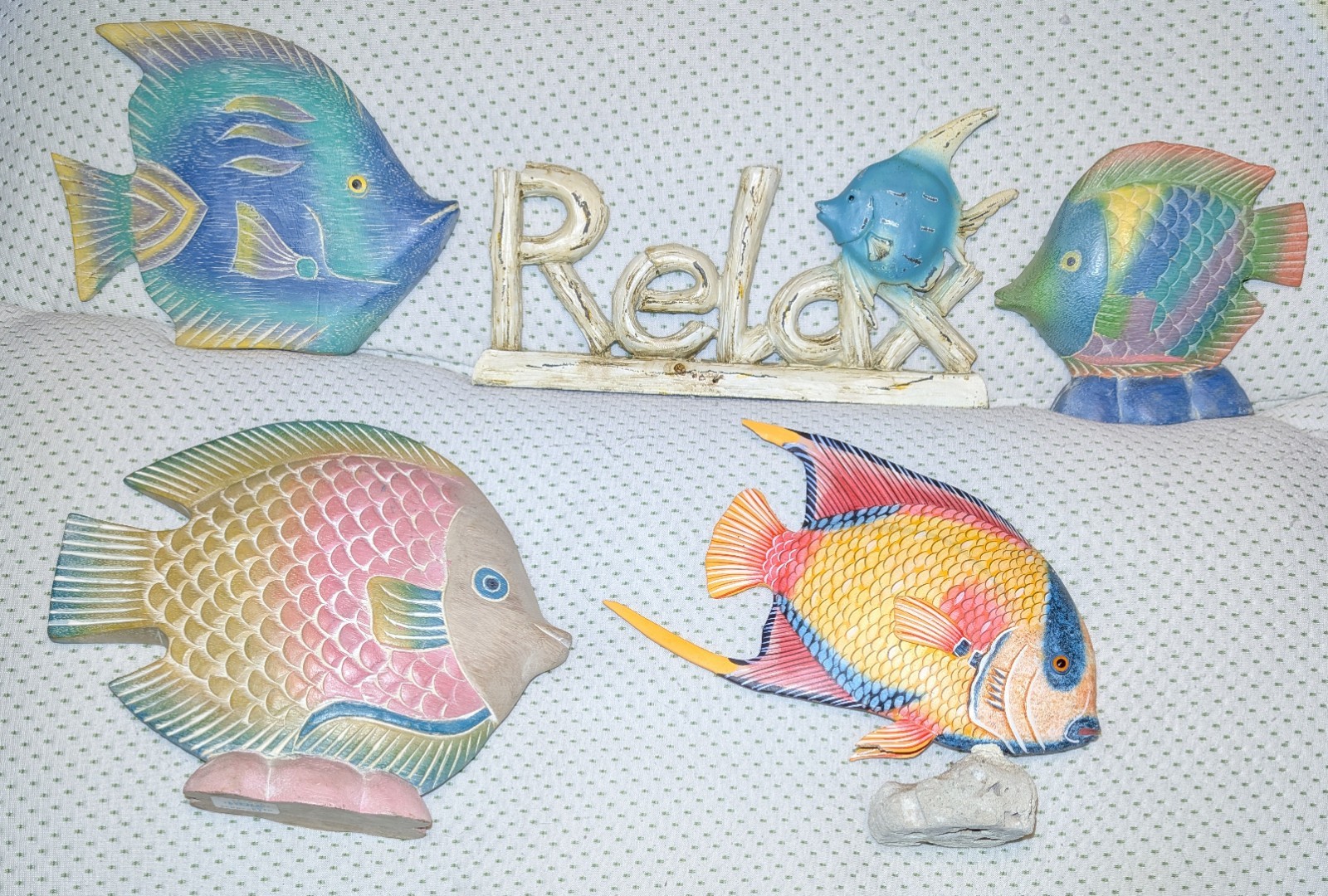 Vintage Hand Carved Wood Tropical Fish Figurine Lot Pier 1 Coastal Beach Decor