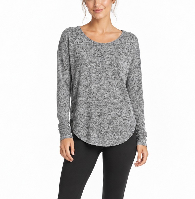 Athleta Women\'s Grey Long Sleeve Boatneck Relaxed Top Workout Shirt (Size M)