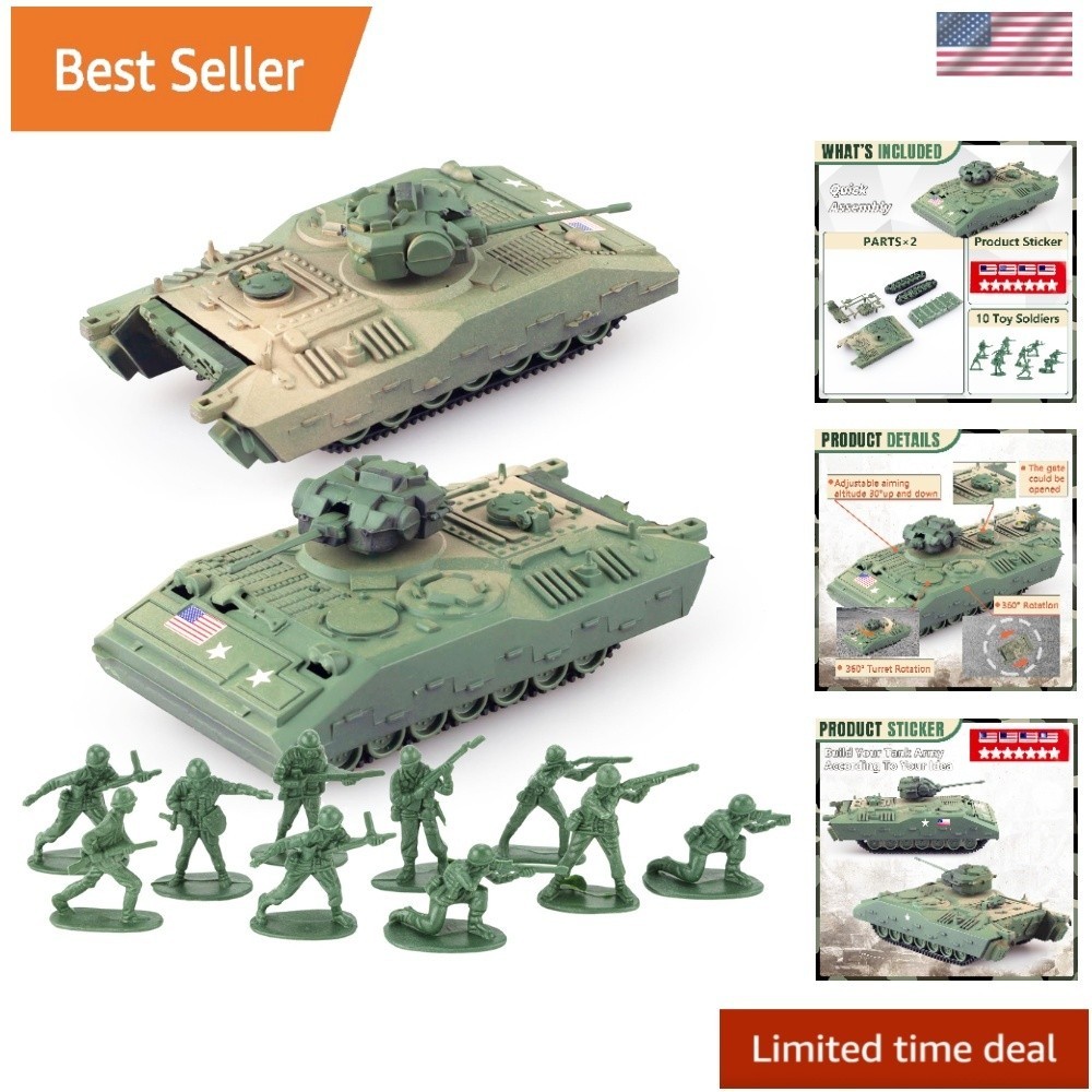 Kid-Friendly WW2 Army Tank & Soldiers Set - 10pcs Military Figures Included