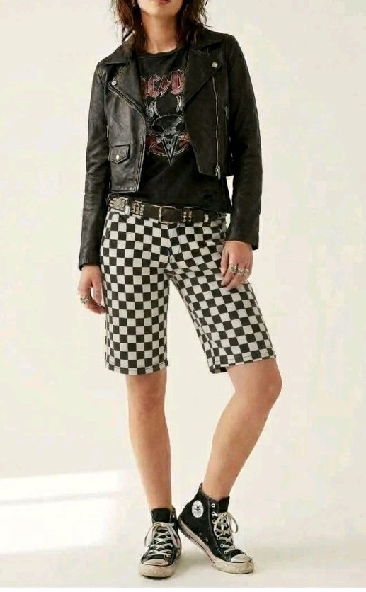 Checkered Shorts Abbey Dawn Avril Lavigne Bermuda Skater Black White Vintage 3