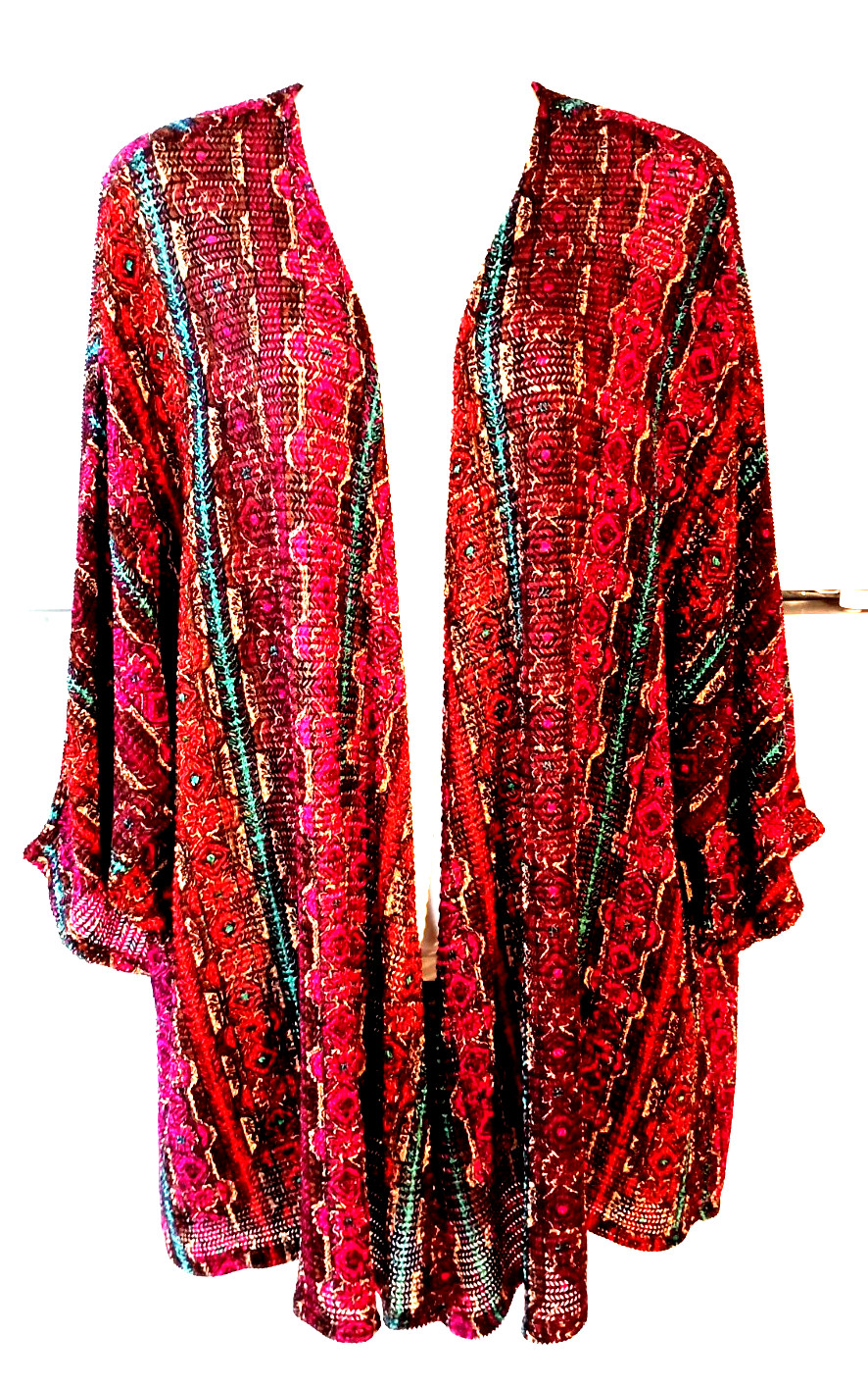 CATHERINES COLORFUL STRIPED MEDALLION ELBOW SLEEVE DUSTER TOPPER SHRUG 2X 22/24