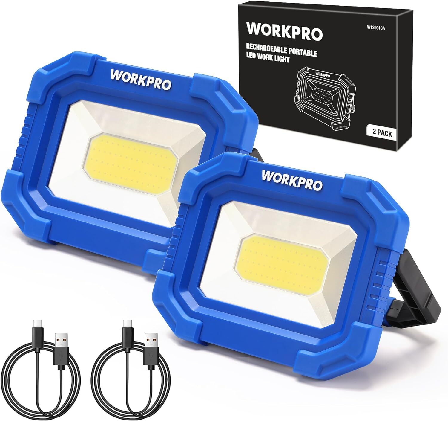 WORKPRO 2Pack Rechargeable 2000LM LED Work Light Magnetic Super Bright Worklight WORKPRO 2Pack Rechargeable 2000LM LED Work Light Magnetic Super Bright Worklight