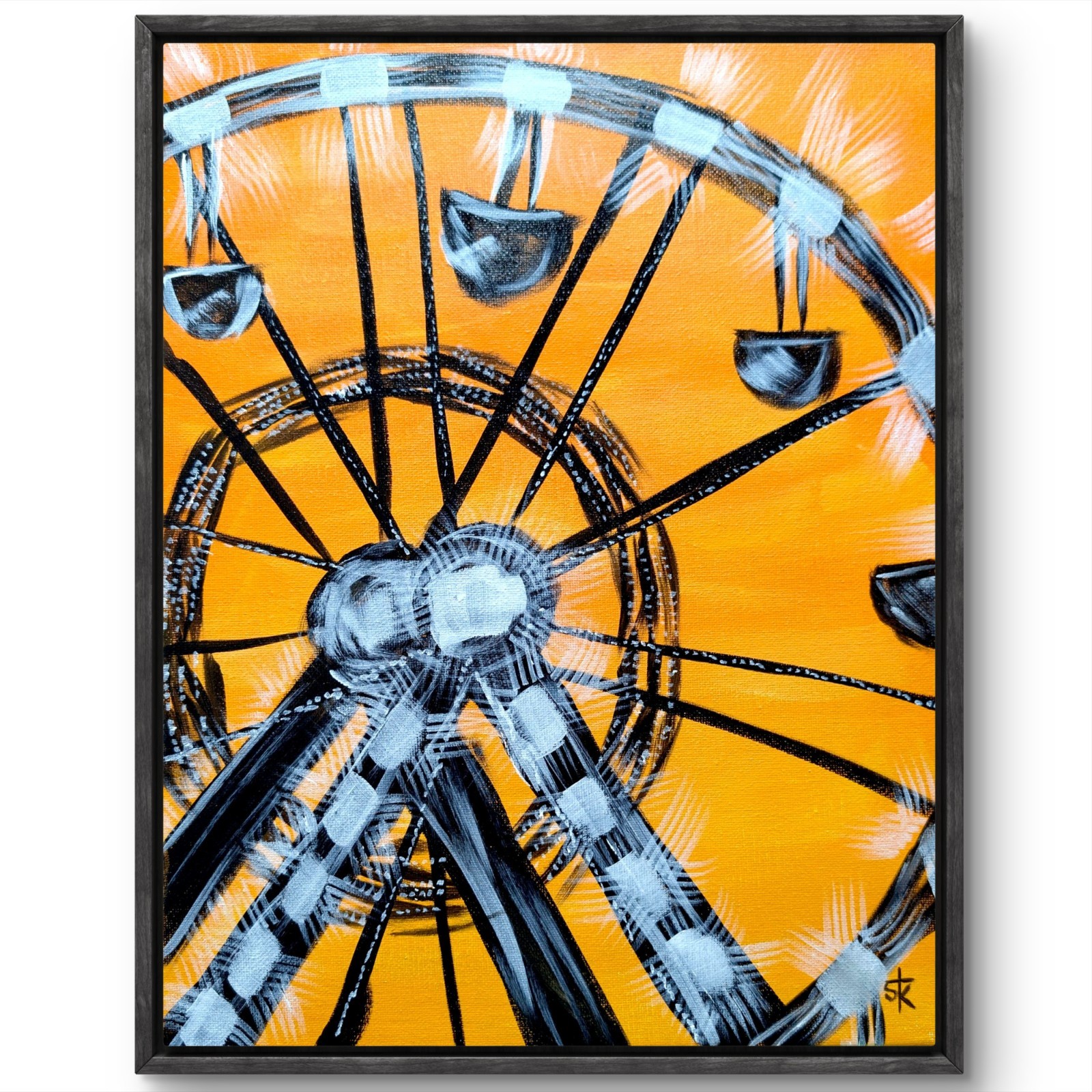 Original 11x14 Festival Ferris Wheel Fair Expressionist Acrylic Painting Canvas