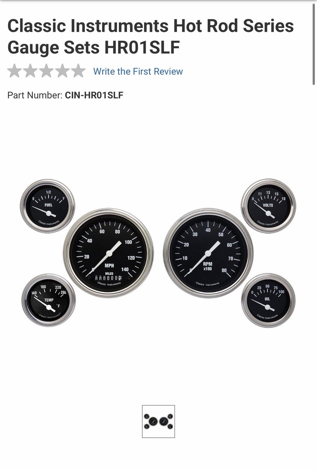 Classic Instruments Hot Rod Series Gauge Sets HR01SLF