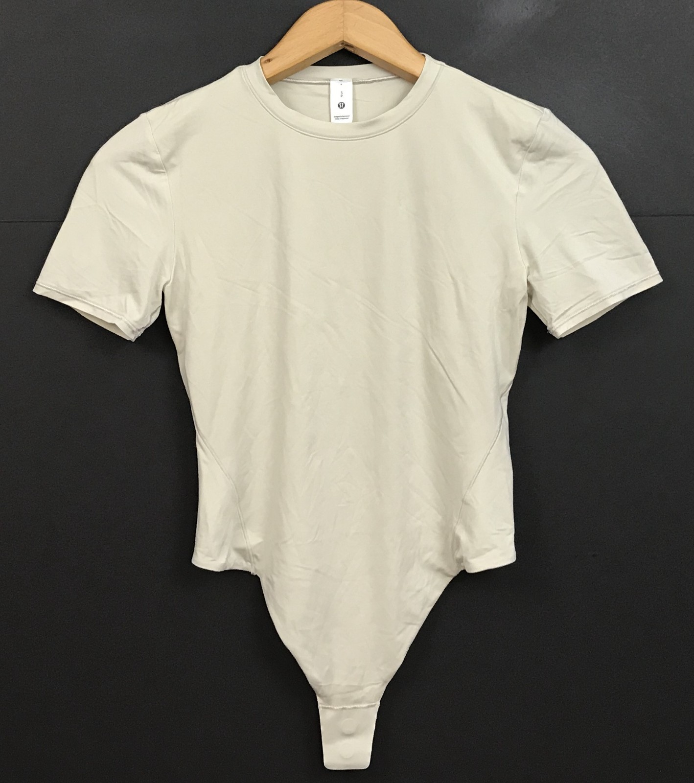 Lululemon Wundermost Ultra-Soft Nulu Short-Sleeve Thong Bodysuit Mojave Tan sz S