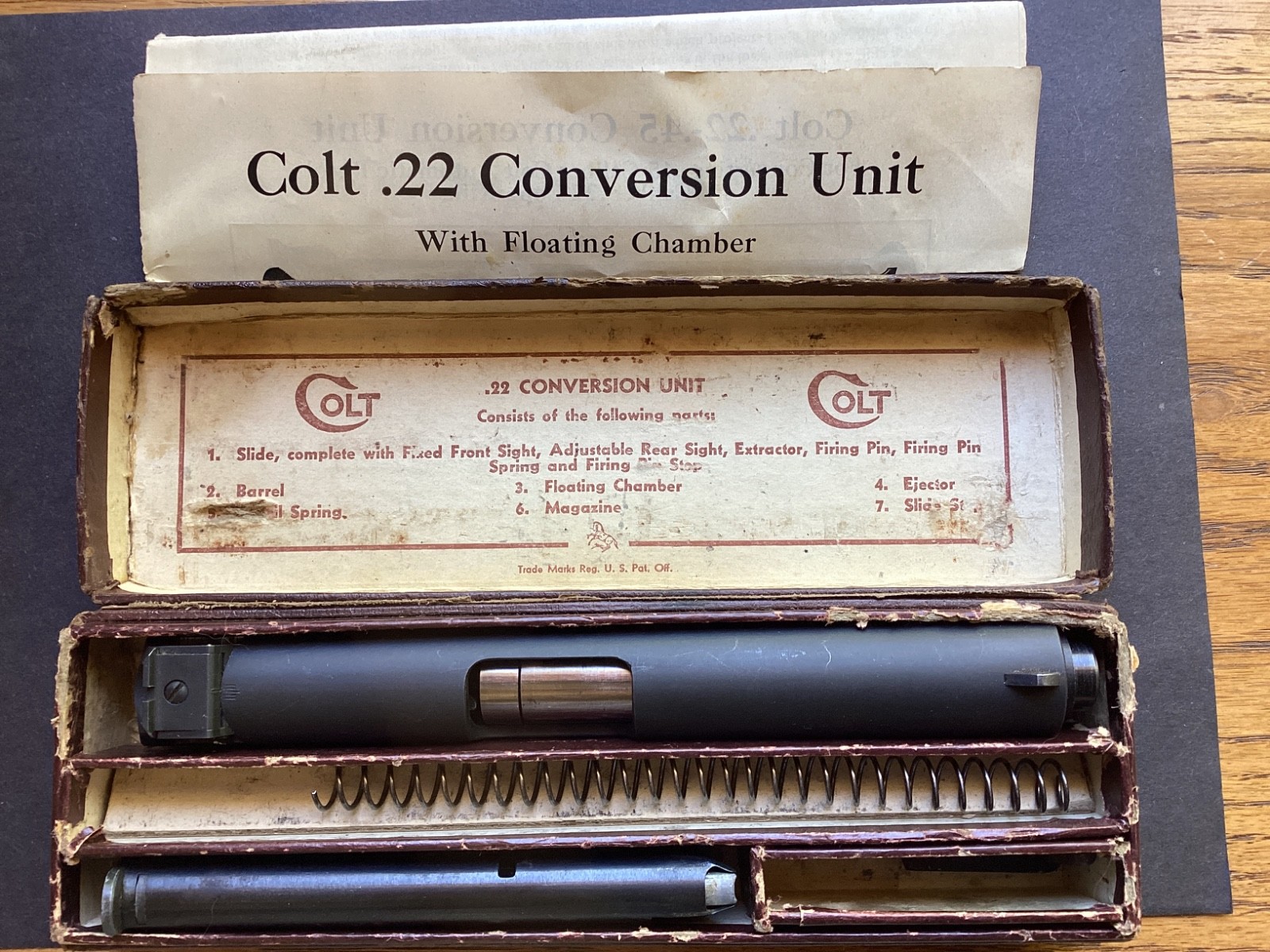 EARLY POST-WAR FACTORY  .22-45 COLT CONVERSION UNIT WITH BOX EXCELLENT CONDITION