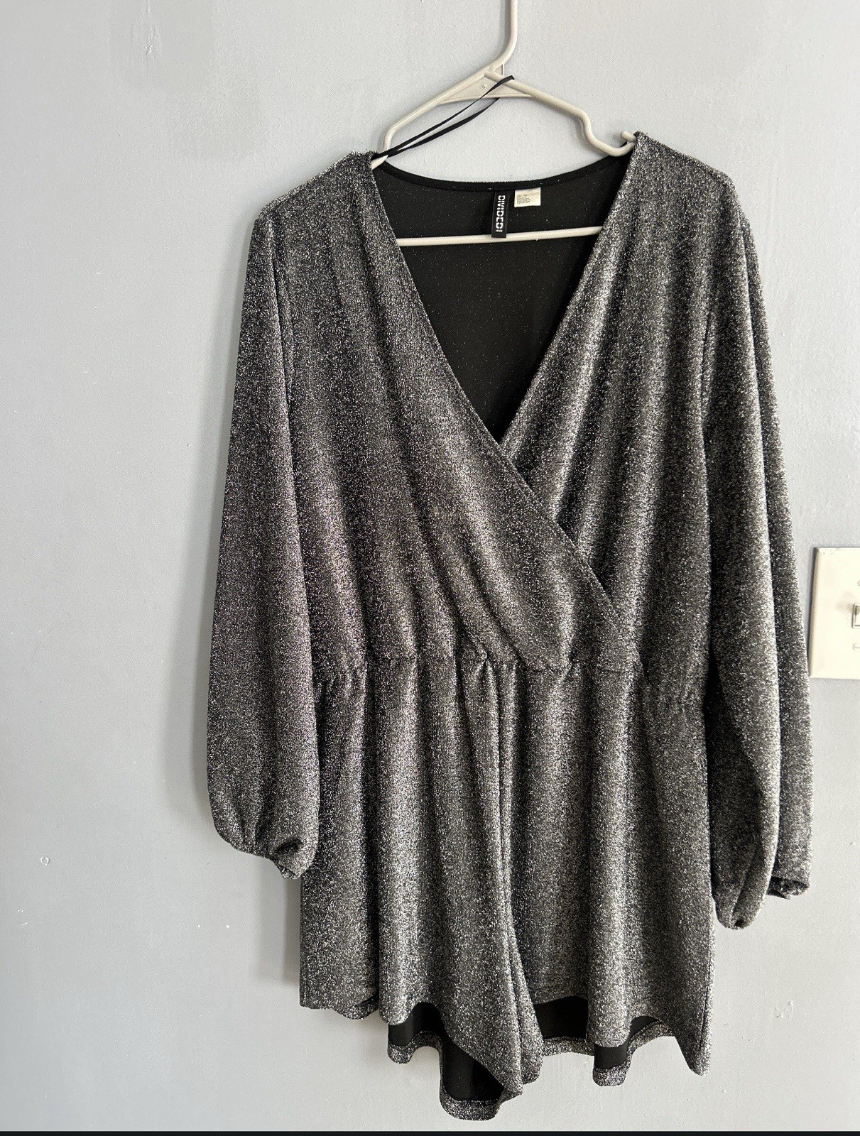 H&M Black Sparkle Long-Sleeve Wrap Romper - Party, Going Out, Date Night, Rave H&M Black Sparkle Long-Sleeve Wrap Romper - Party, Going Out, Date Night, Rave
