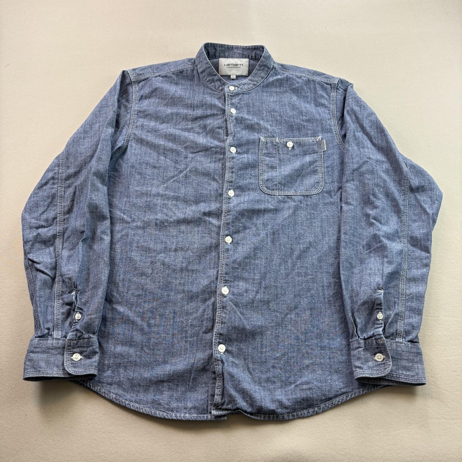 Carhartt WIP Shirt Robert Mens Large Blue Chambray Work In Progress Button Up