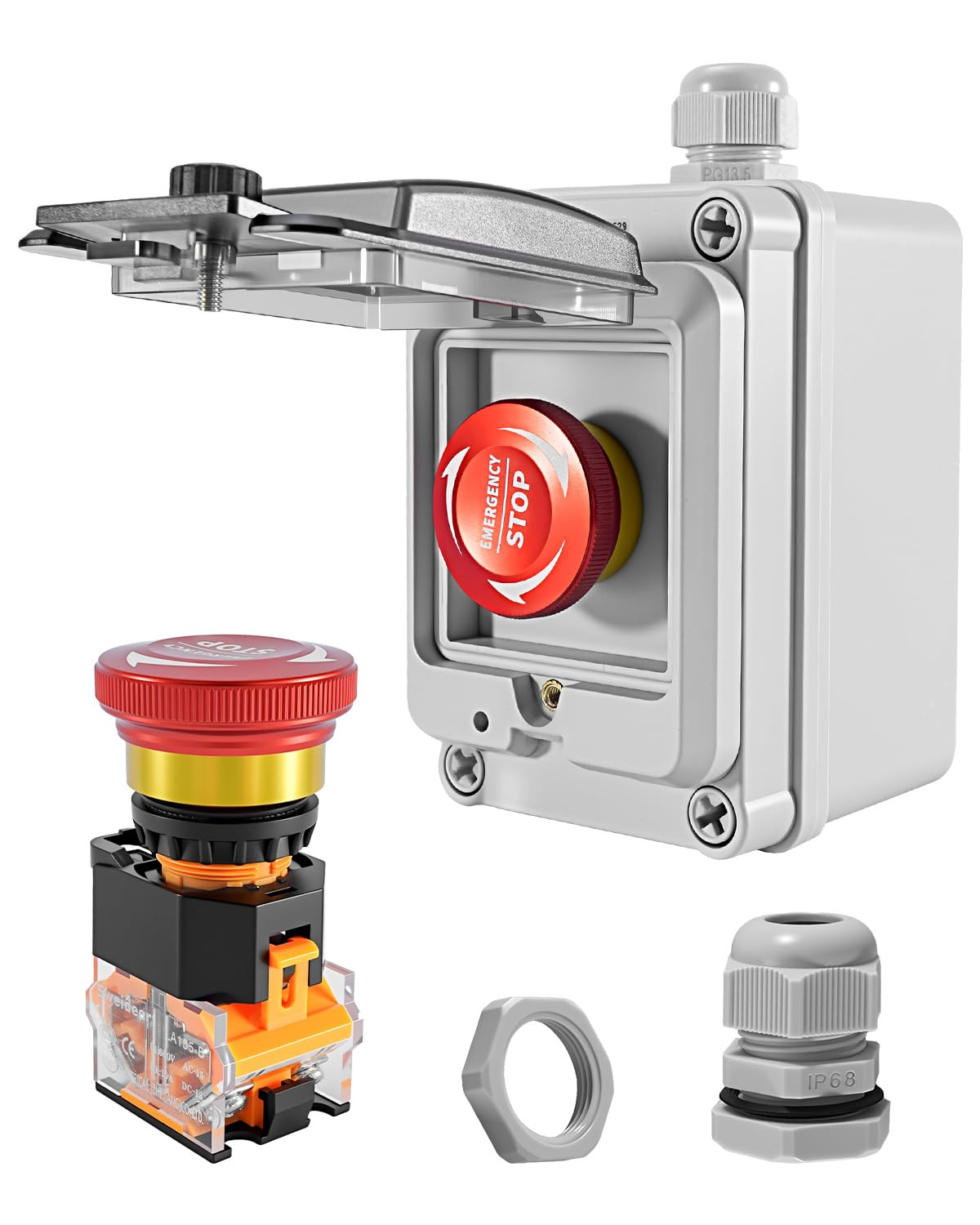 2Pcs Emergency Stop Button with 1 Box 10A 440V Latching Push Switch