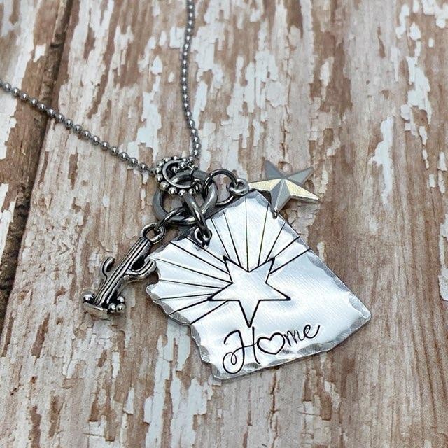 Arizona Home Necklace Saguaro Cactus Star Charm AZ State Jewelry 18\