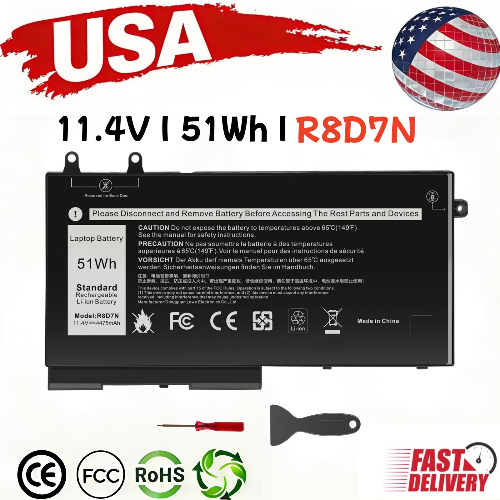 ✅LOT 1-100PCS R8D7N Battery For Dell Precision 3540 3550 Latitude 5400 5500 5510