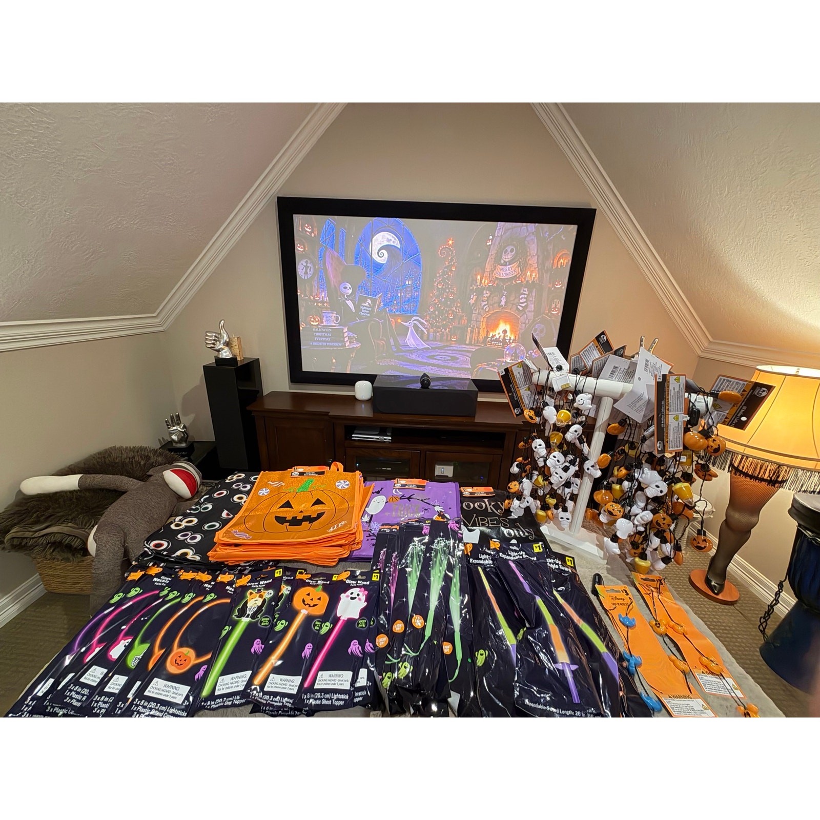 Halloween Party Supplies Lot Trick or Treat Bags, Glow Wands, LED Necklaces