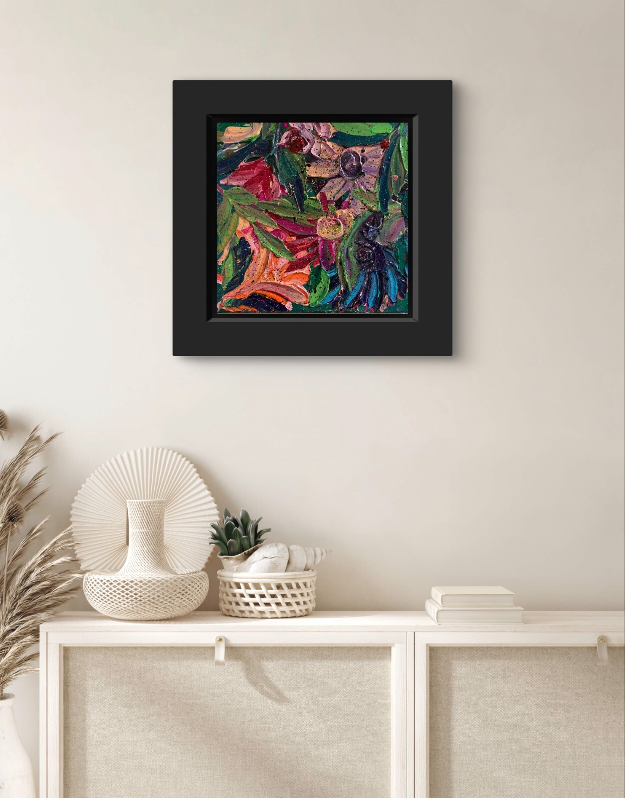 Original 14x14 Textured Flower Painting Modern Wall Art Signed 