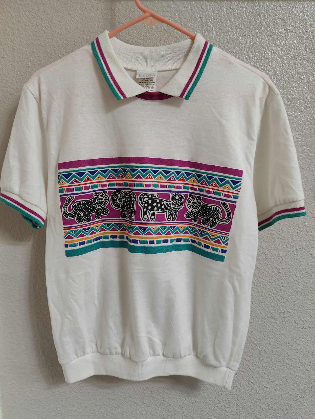 Vintage 80s 90s Jantzen Polo Shirt Small  Southwestern Geometric Animal Graphic