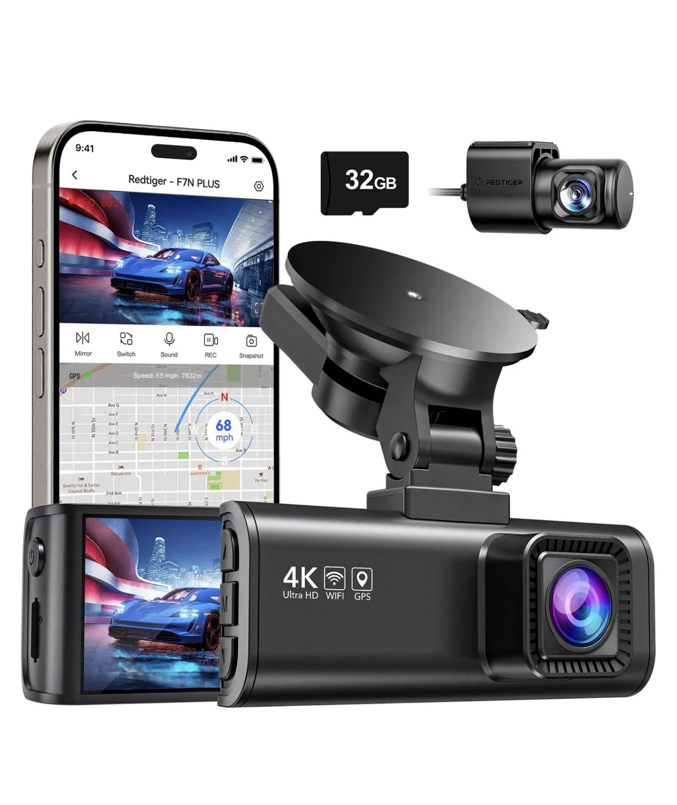 REDTIGER F7NP Dash Cam Front Rear, 4K/2.5K, WiFi GPS, Night Vision