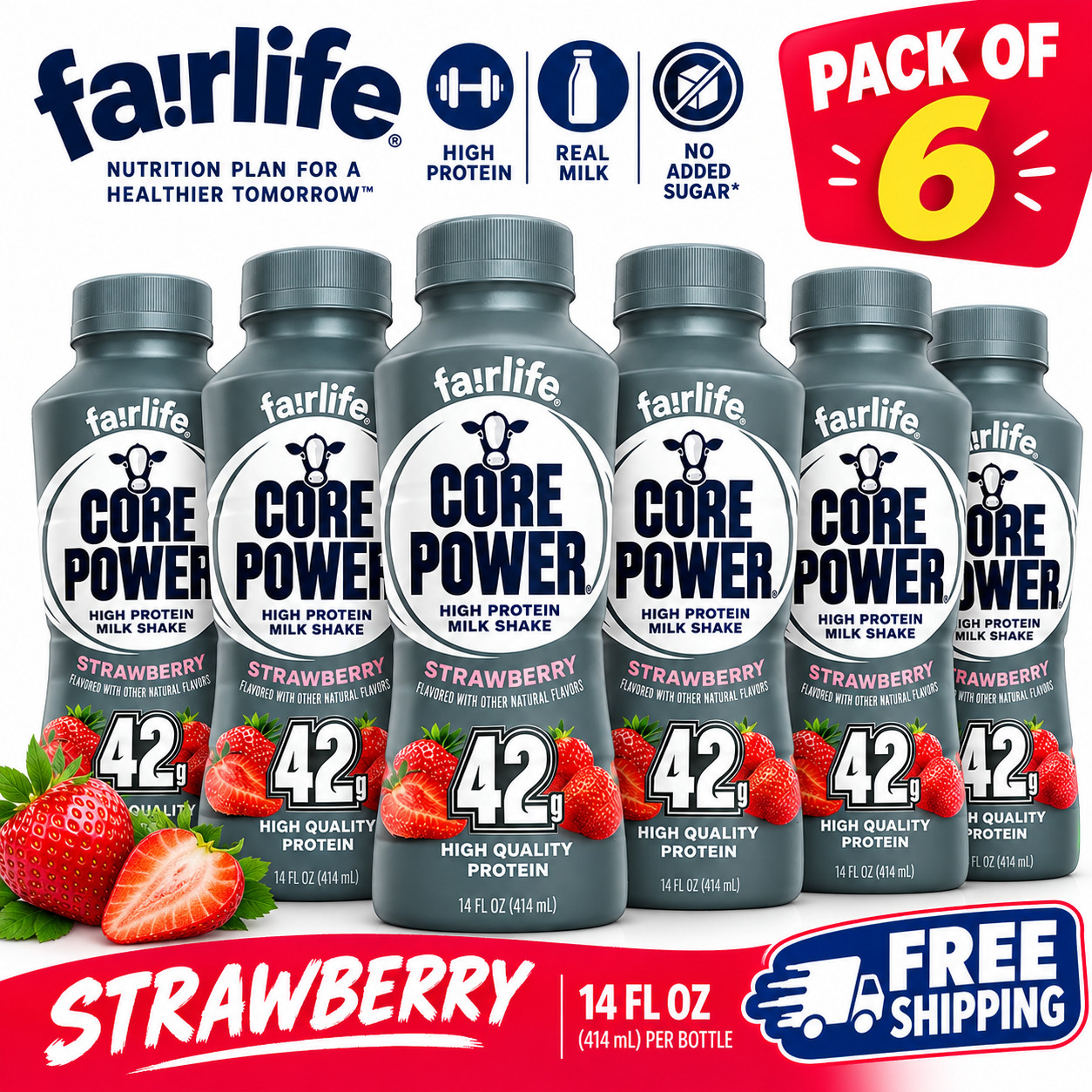 Core Power Elite Protein Shakes Strawberry 42 g, 14 Oz - 6 Bottles Core Power Elite Protein Shakes Strawberry 42 g, 14 Oz - 6 Bottles