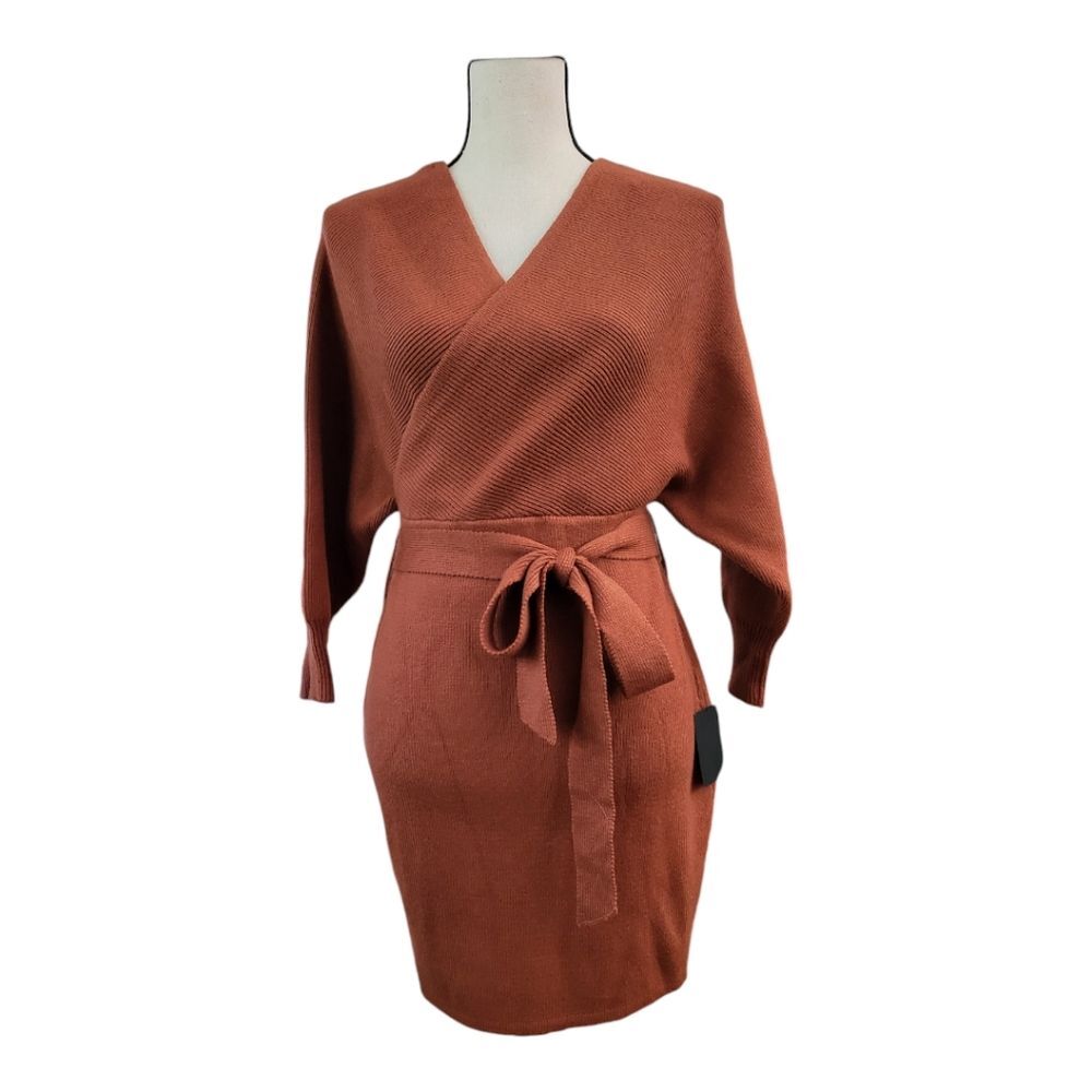 Lulu\'s Modena Rust Brown Dolman Sleeve Bodycon Sweater Dress Size L New Lulu\'s Modena Rust Brown Dolman Sleeve Bodycon Sweater Dress Size L New