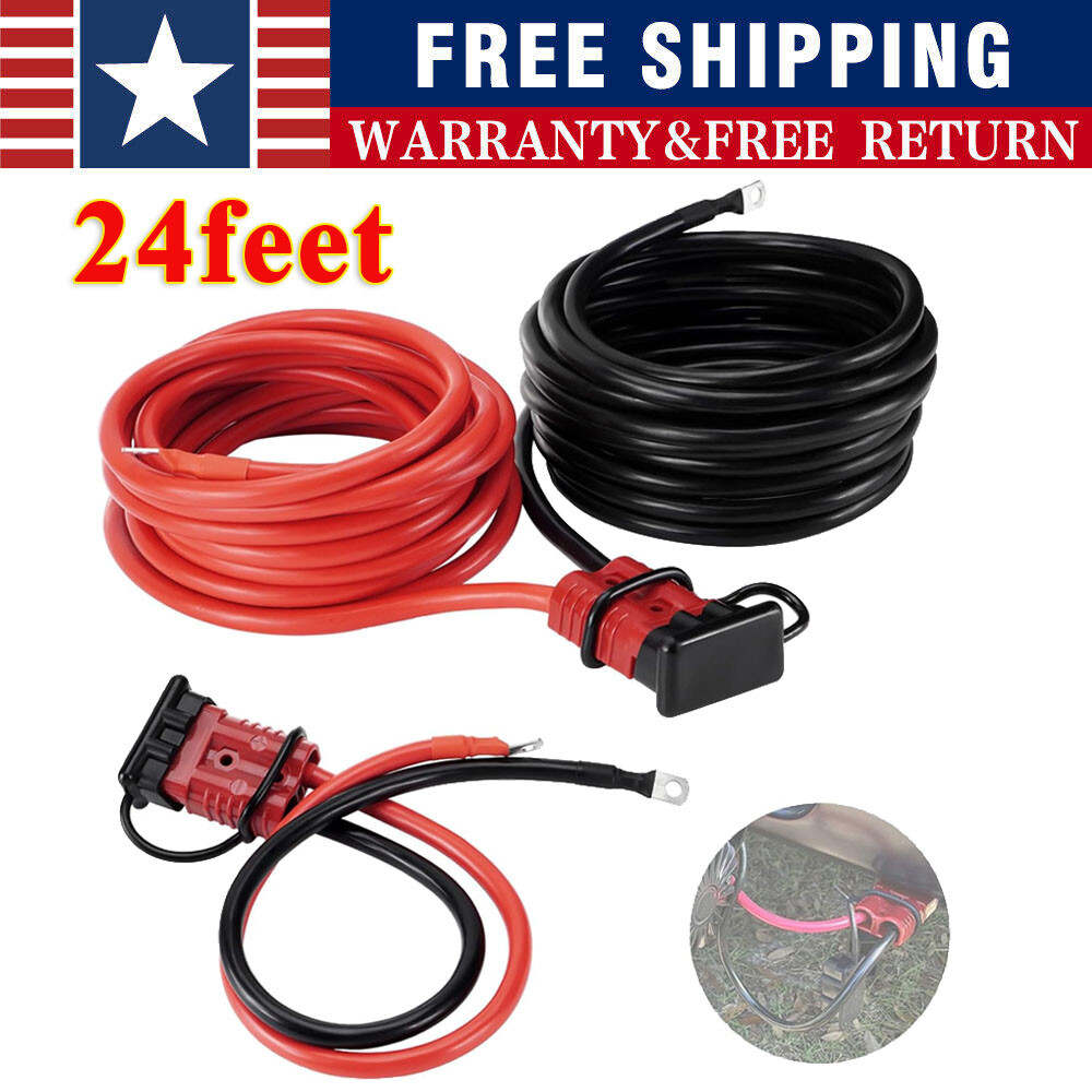 Heavy Duty 24 FT Quick Disconnect Winch Power Cable 2 Gauge 2 AWG Copper Wiring