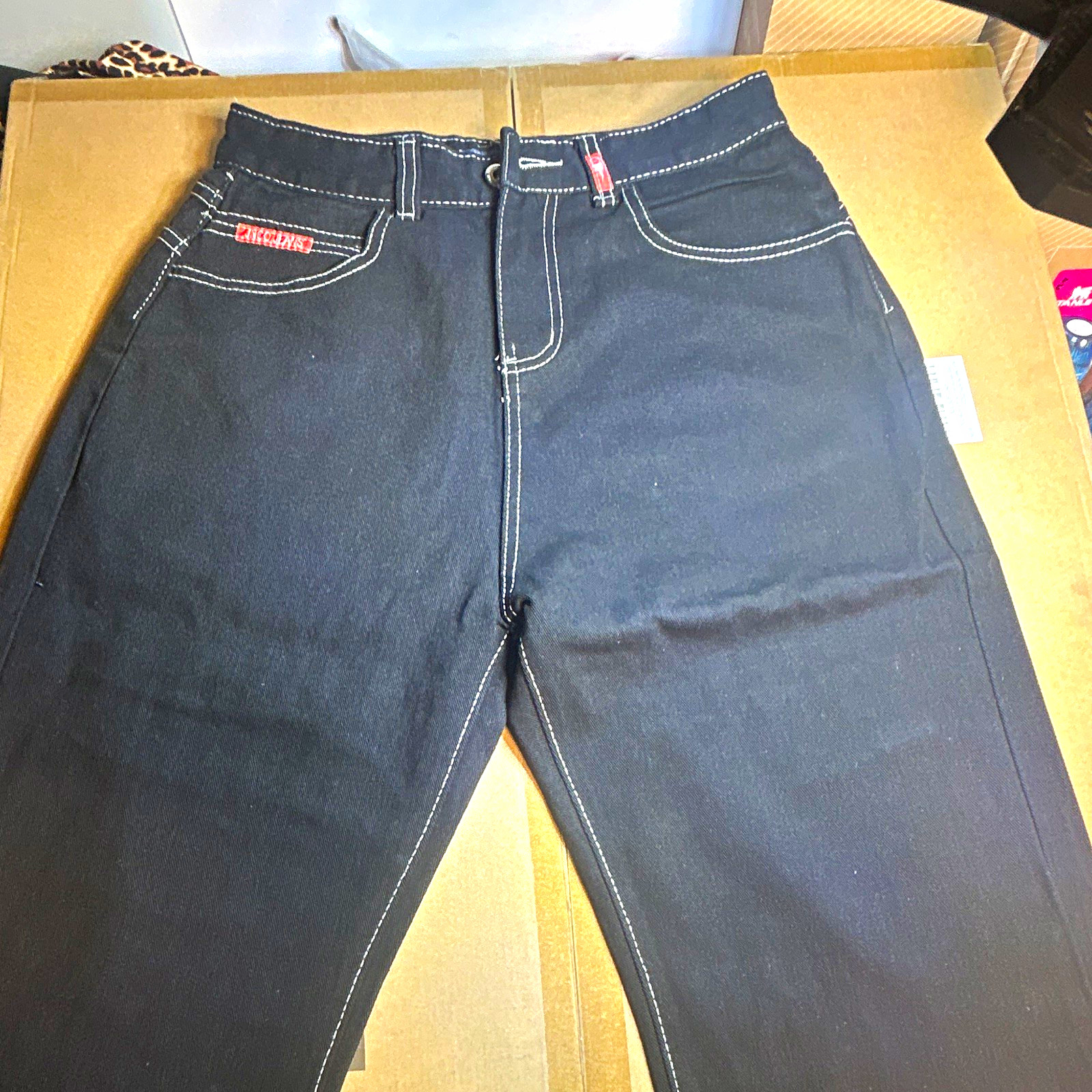 JNCO Men’s Black Denim Straight Jeans Skeleton Graphic Embroidered 5-Pocket