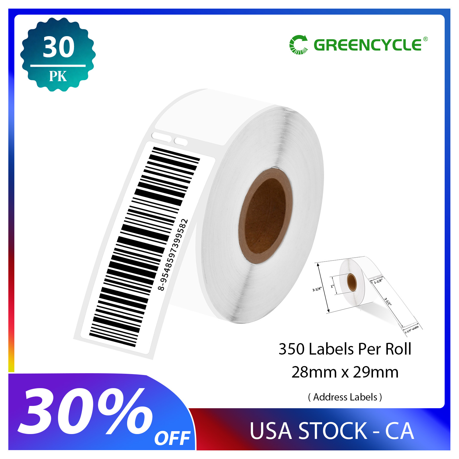 30Rolls of 350 Address Label 1-1/8