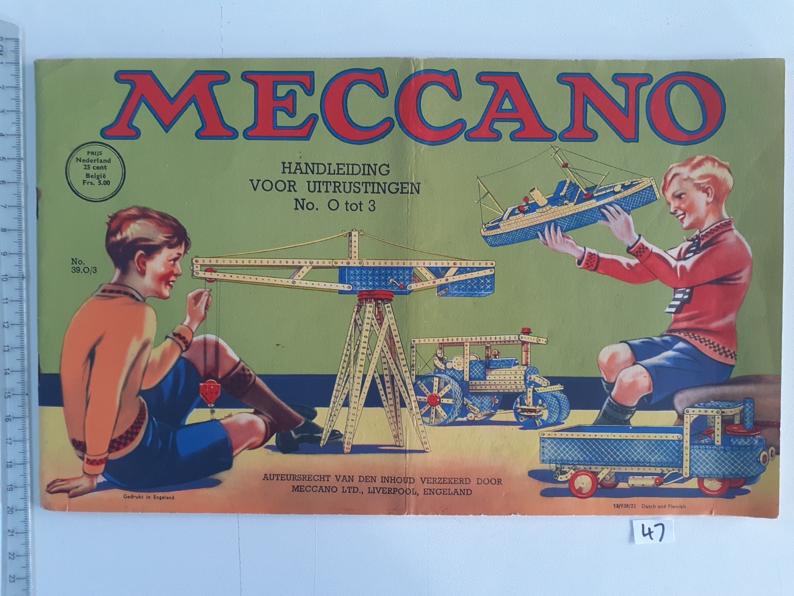 47. DUTCH + FLEMISH 39.0/3 MECCANO 40PG BOOKLET 1939 13/938/22 VG DINKY TOYS